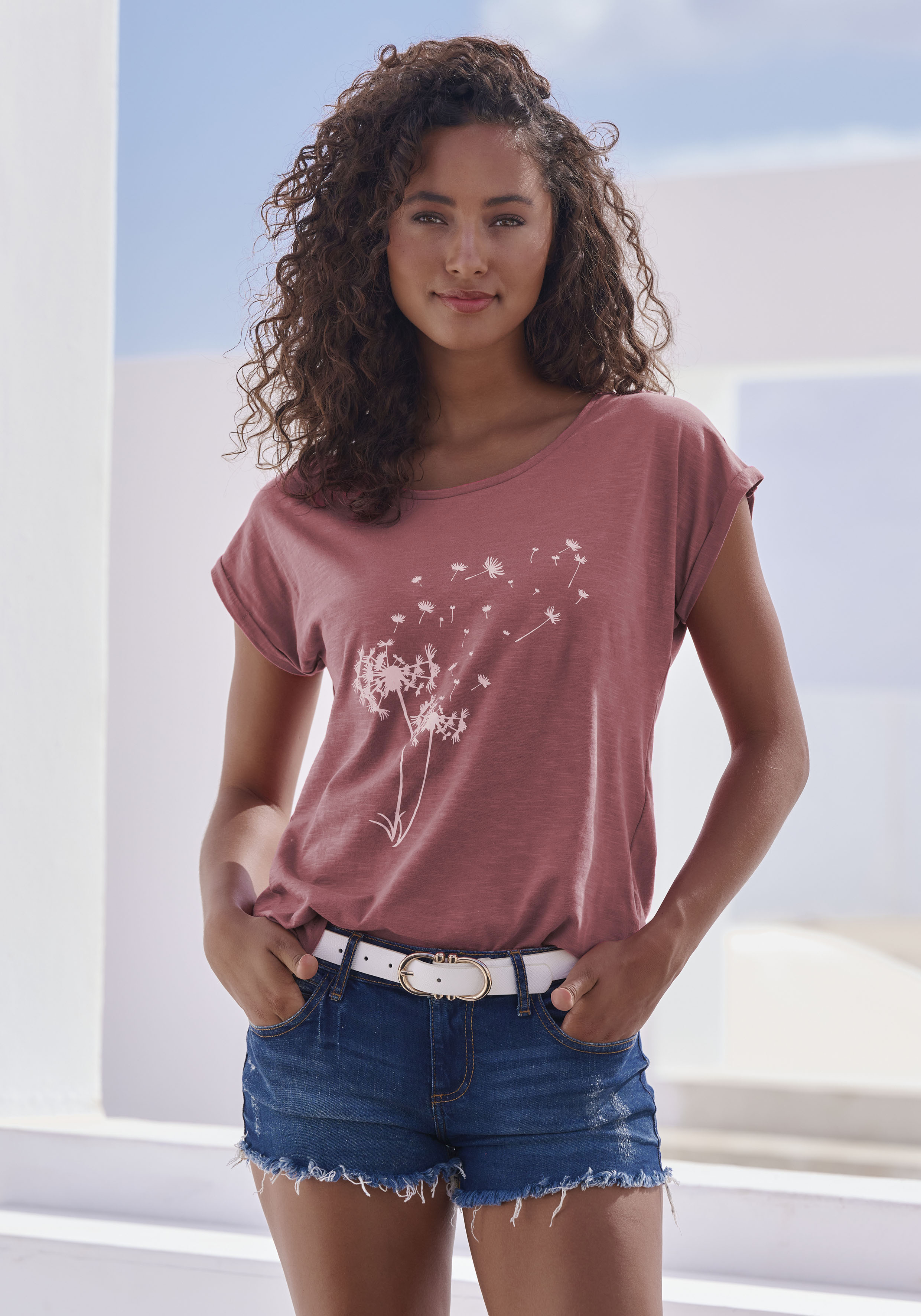 Vivance T-Shirt "mit Frontdruck "Pusteblume"" aus reiner Baumwolle mit Pusteblumen Print