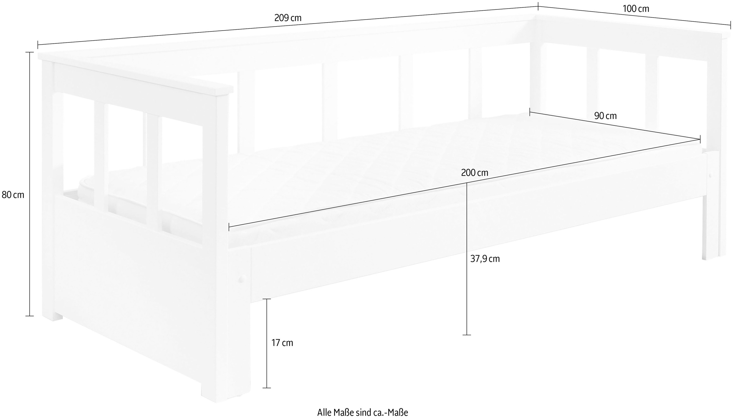 Vipack Bett »Vipack Pino«, Kojenbett mit Sprossen, LF 90x200 cm zum ausziehen auf 180x200 cm