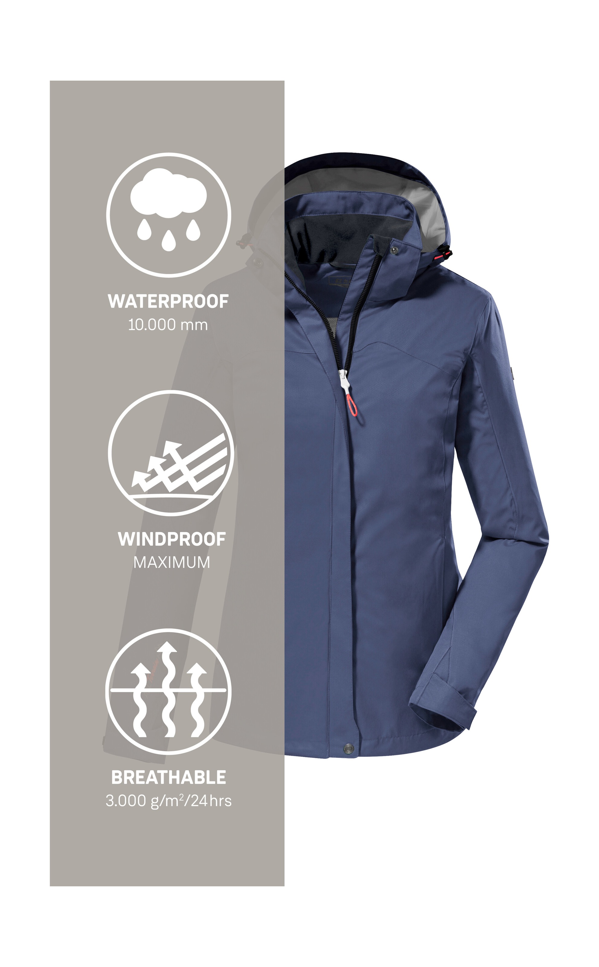 Killtec Outdoorjacke »KOS 133 WMN JCKT«, Wasser- und winddichte Damenjacke mit abnehmbarer Kapuze, PFAS-frei