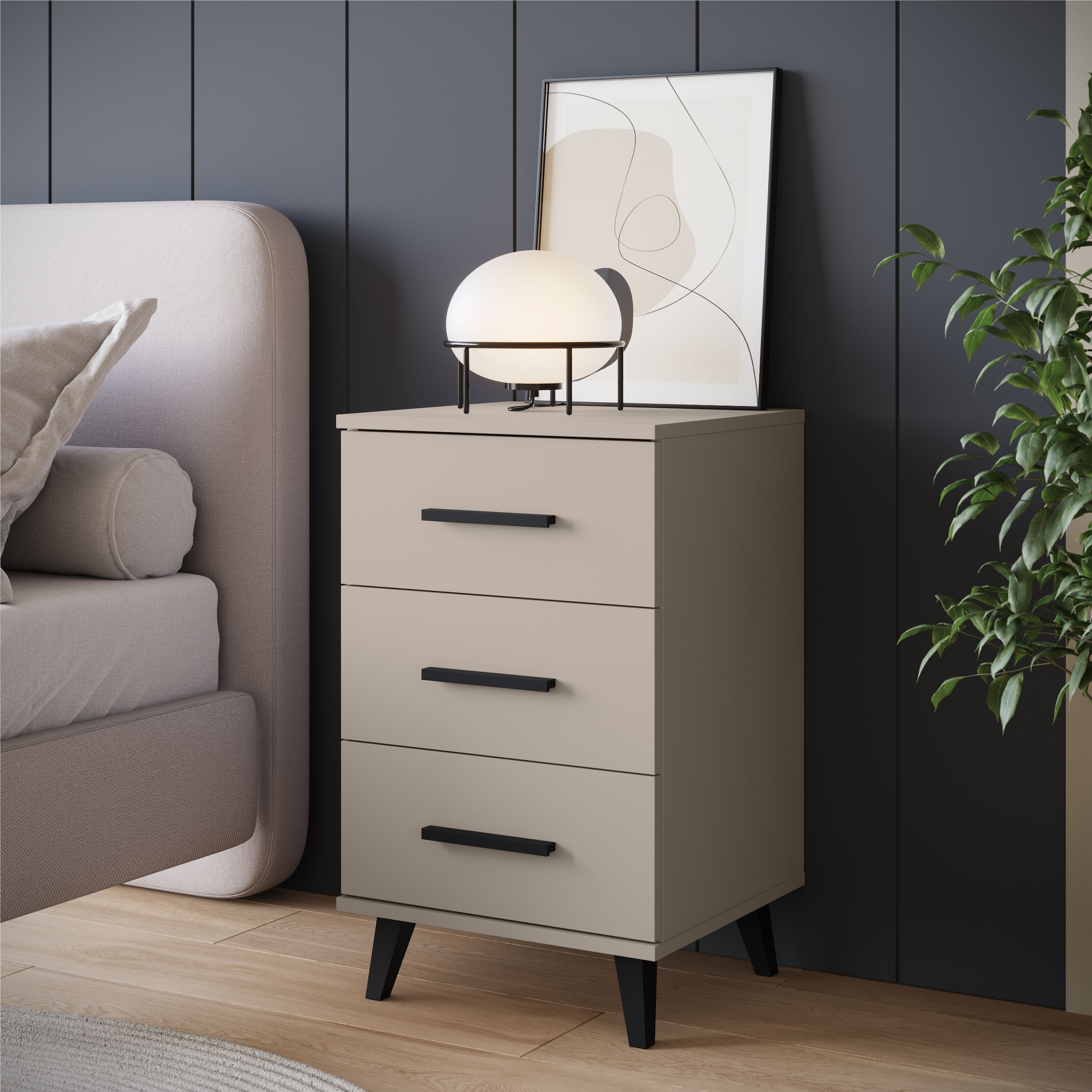 INOSIGN Nachtkommode »Lagos, 2 Nachtschränke, 3 Schubladen, schwarze Griffe & Füße«, (Set, 2 St.), modernes Design, B/T/H je 40/35/65 cm, pflegeleichte Oberfläche