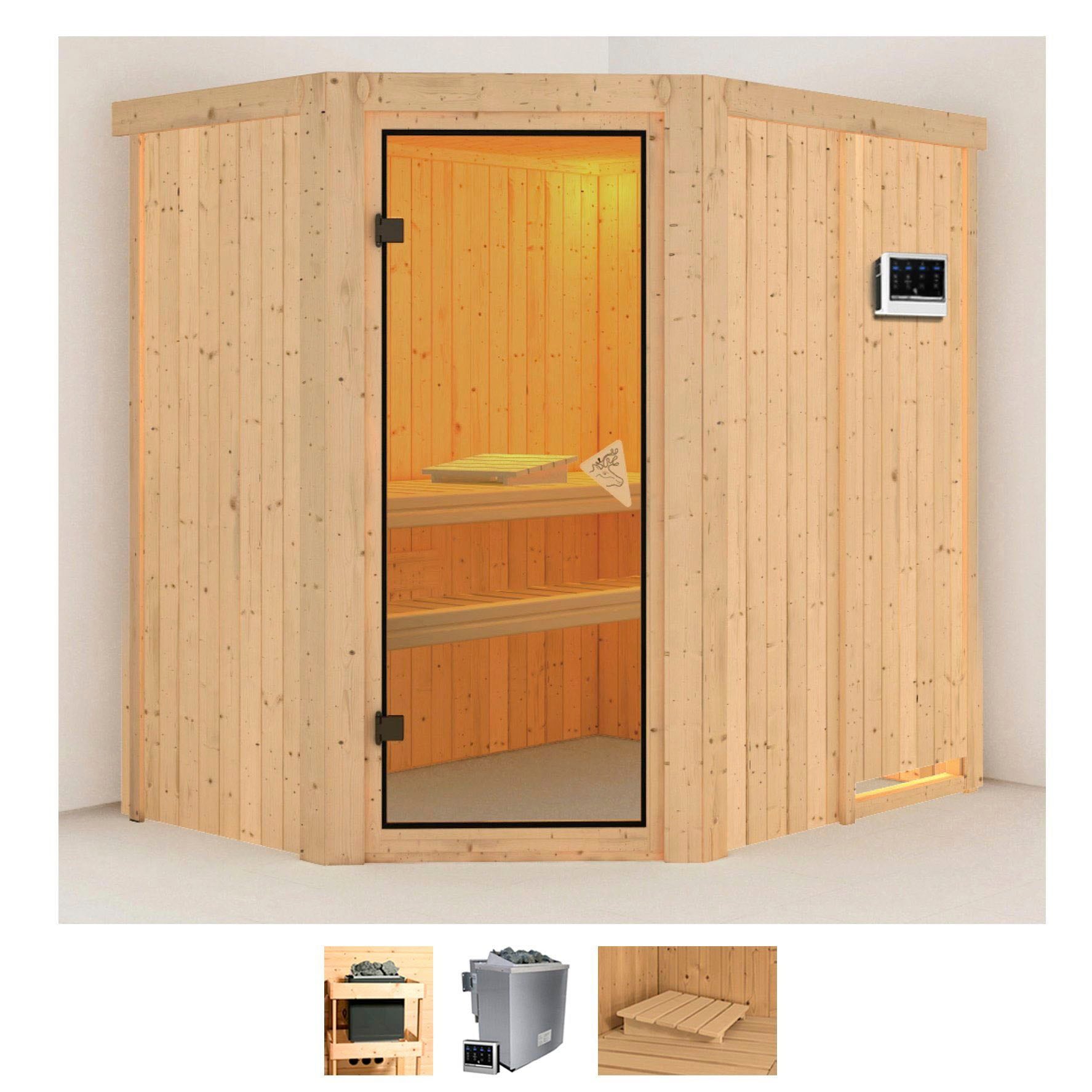 Karibu Sauna "Clara" Set, Ofen 9 kW Bio externe Strg easy