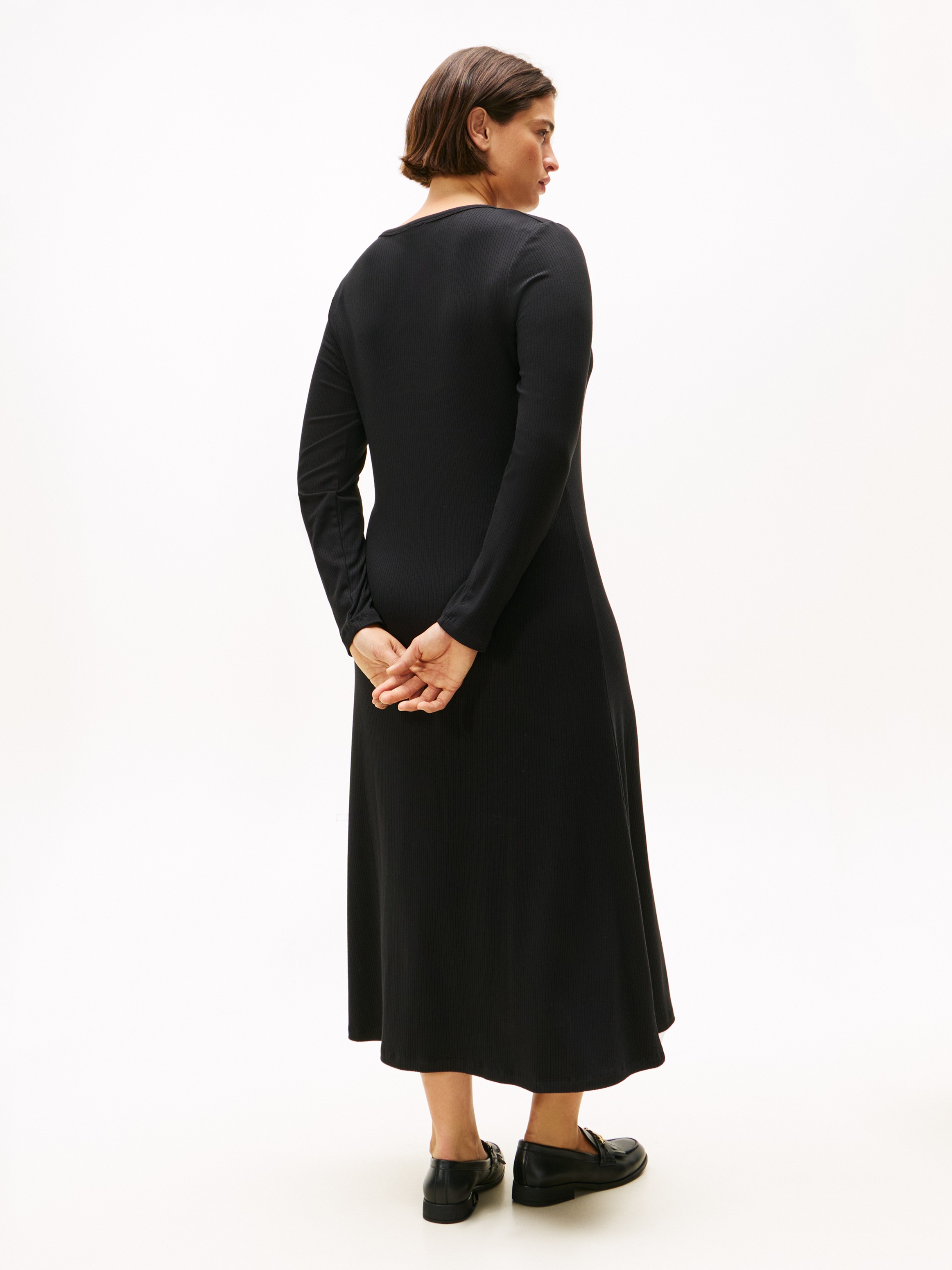 Tommy Hilfiger Curve A-Linien-Kleid »CRV 5X2 RIB FLARE MIDI DRESS LS«, in großen Größen, in gerippter Struktur und ausgestellter Form
