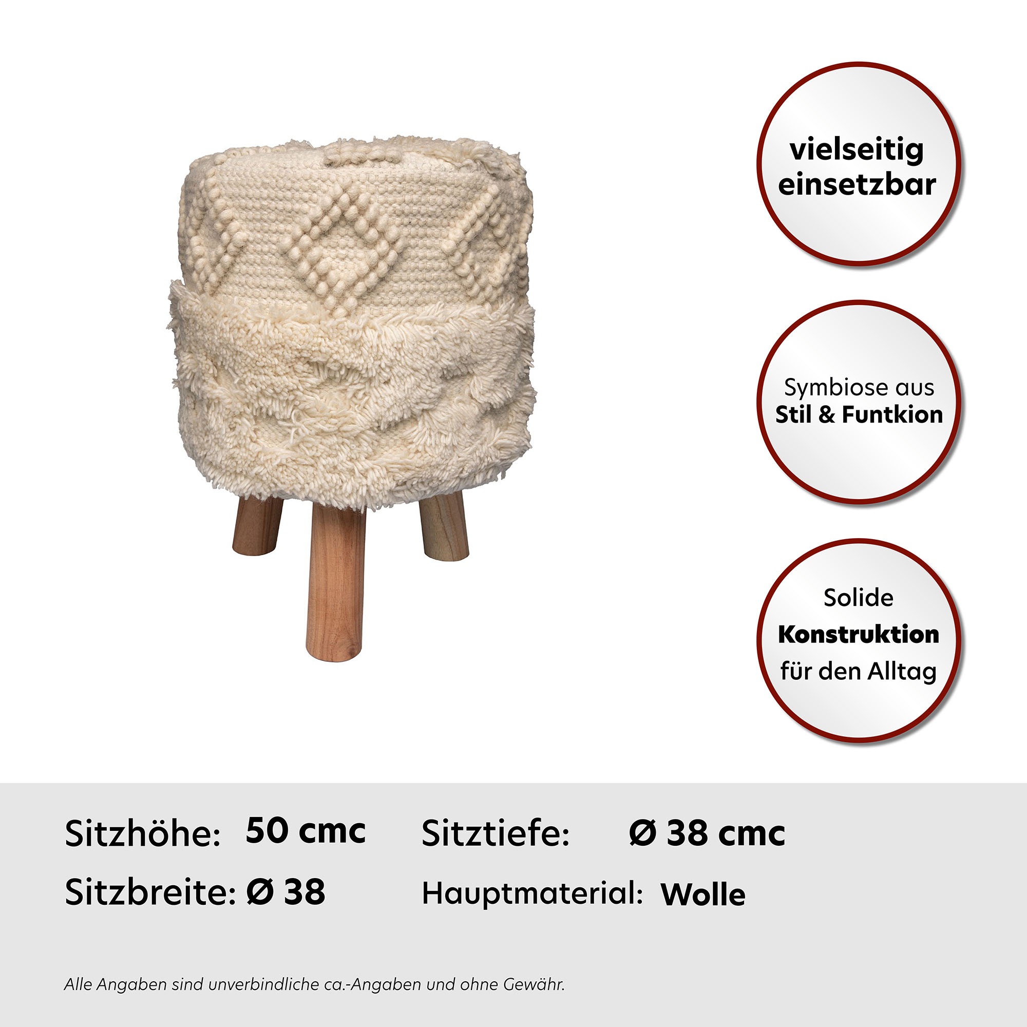 Thumbnail - Kayoom Sitzhocker "Hocker Bohist 125, charaktergebende Strukturen mit Fransen und Quasten" 1 Stk. tlg. handgefertigtes U...