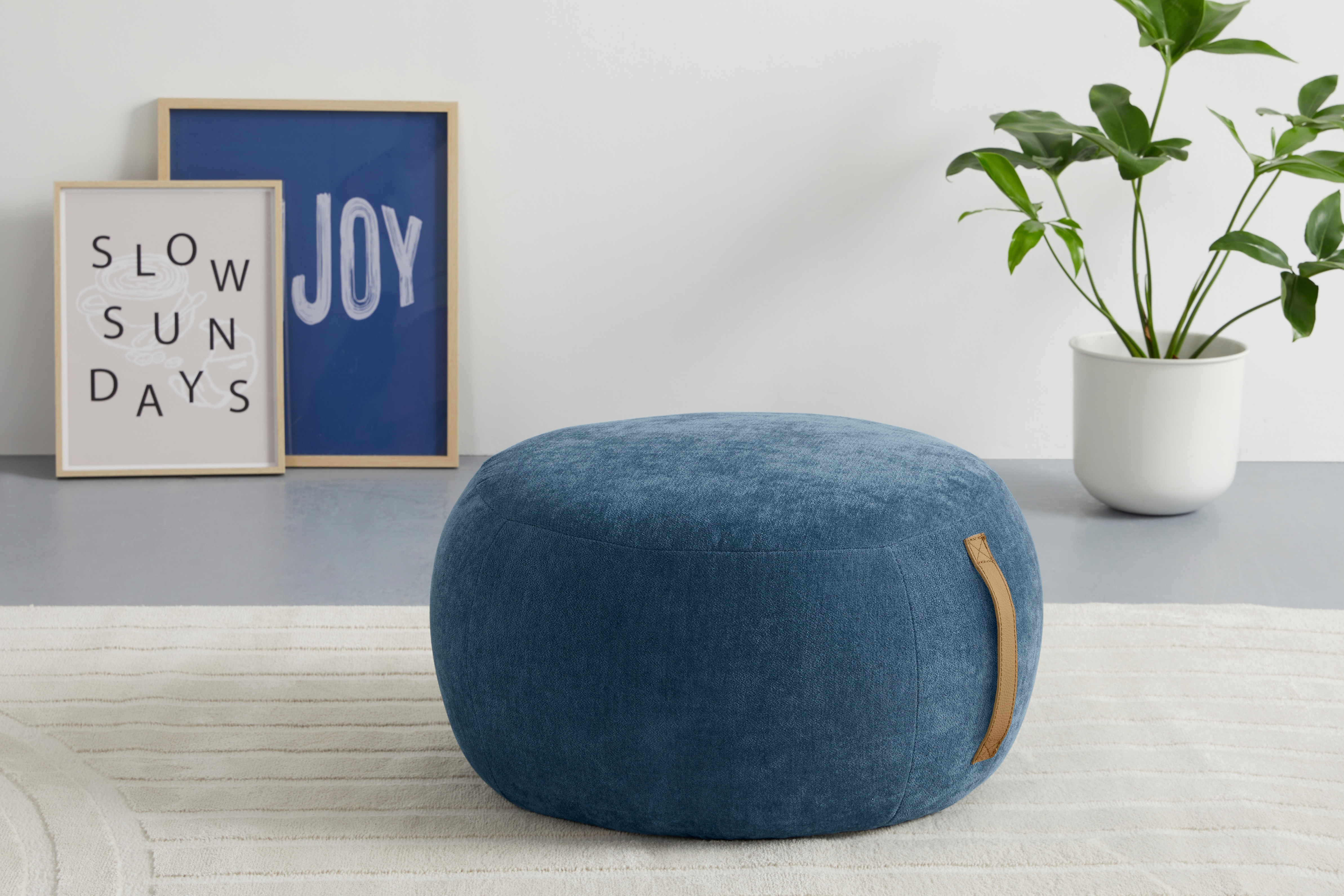 s.Oliver Hocker "Finnian, moderner Designhocker mit Lederriemen, softes Design" hochwertig, zum Wohlfühlen in Luxus-Microfaser/Struktur oder in Bouclé