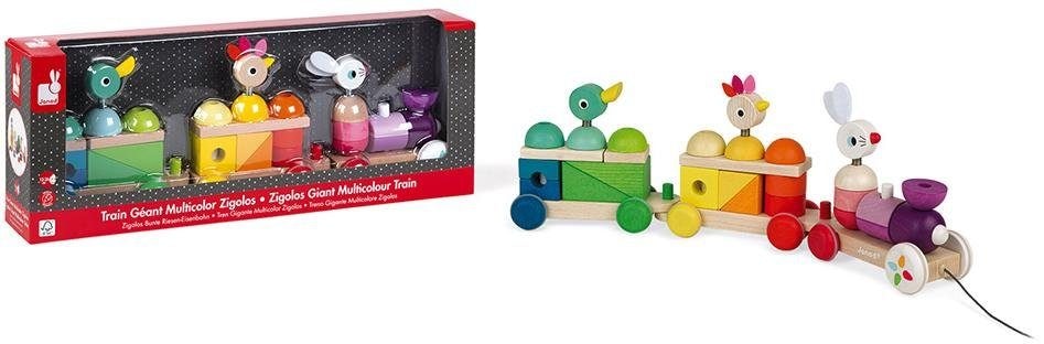 Spielzeug-Eisenbahn Zigolos Nachziehzug Hase, Huhn und Ente groß