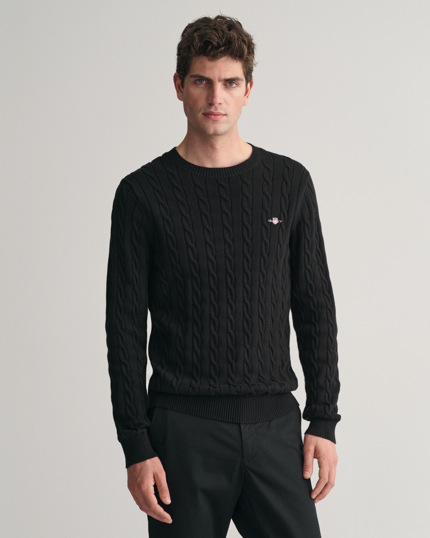 Gant Strickpullover "COTTON CABLE C-NECK", mit Wappen-Logostickerei auf der günstig online kaufen