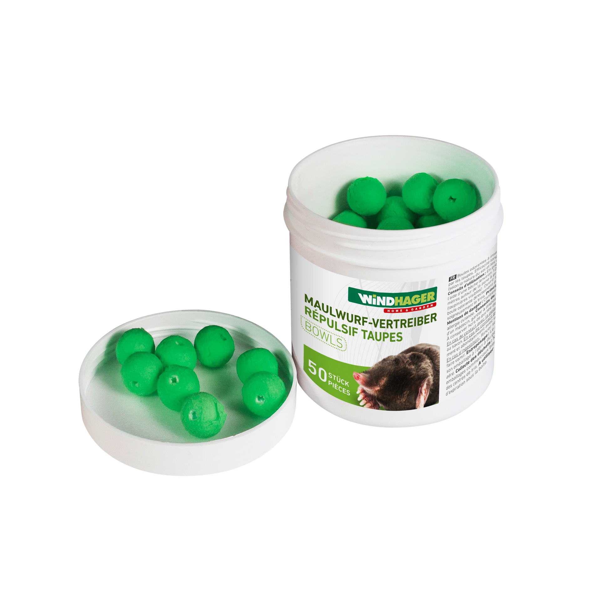 Windhager Vergrämungsmittel "Maulwurfvertreiber BOWLS" Packung, 50 Stk. tlg. Vertreibung von Maulwürfen, wirksam durch Geruch, 50 Stück
