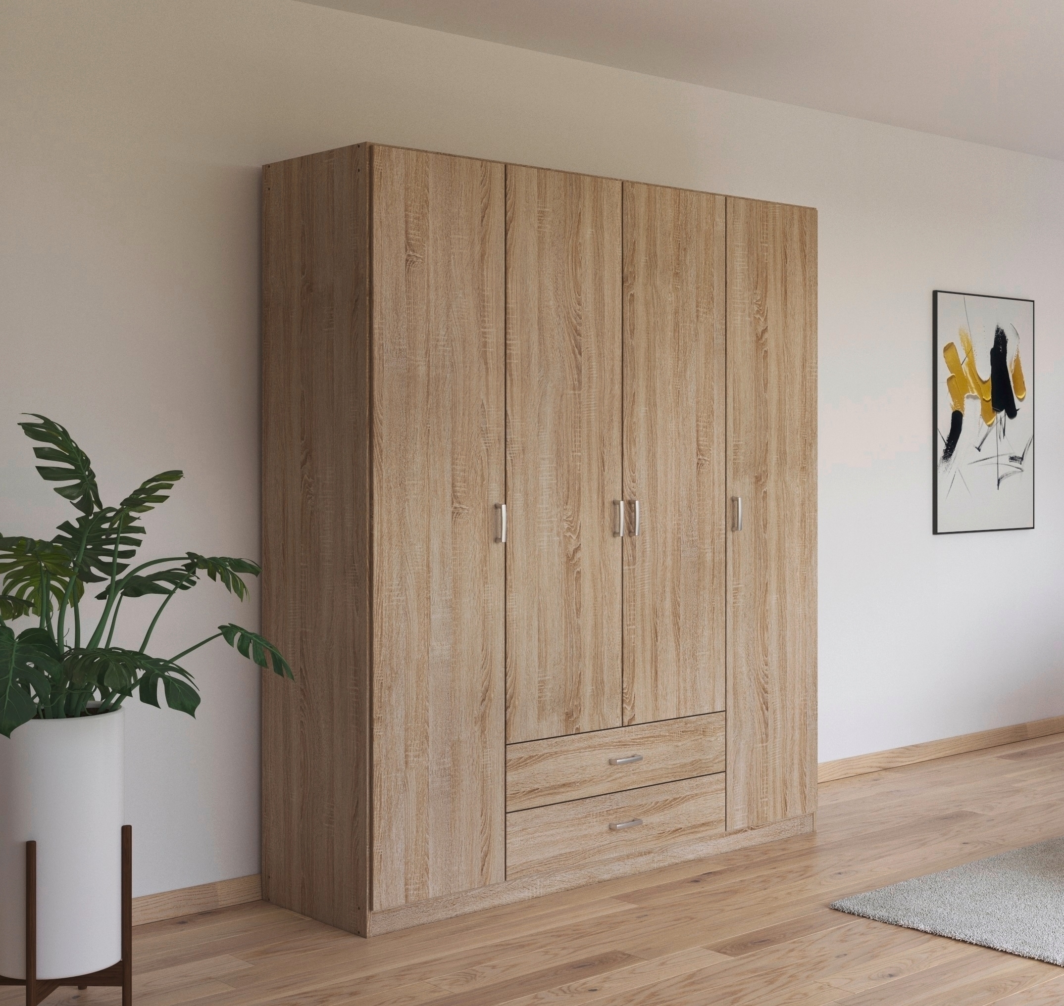 rauch Drehtürenschrank "Kleiderschrank Garderobe GAMMA Breiten 181 cm" in 3 Ausstattungen BASIC/CLASSIC/PREMIUM (inkl. SOFT-CLOSE-Funktion), mit Schubladen, verschiedene Griff-Varianten TOPSELLER MADE IN GERMANY