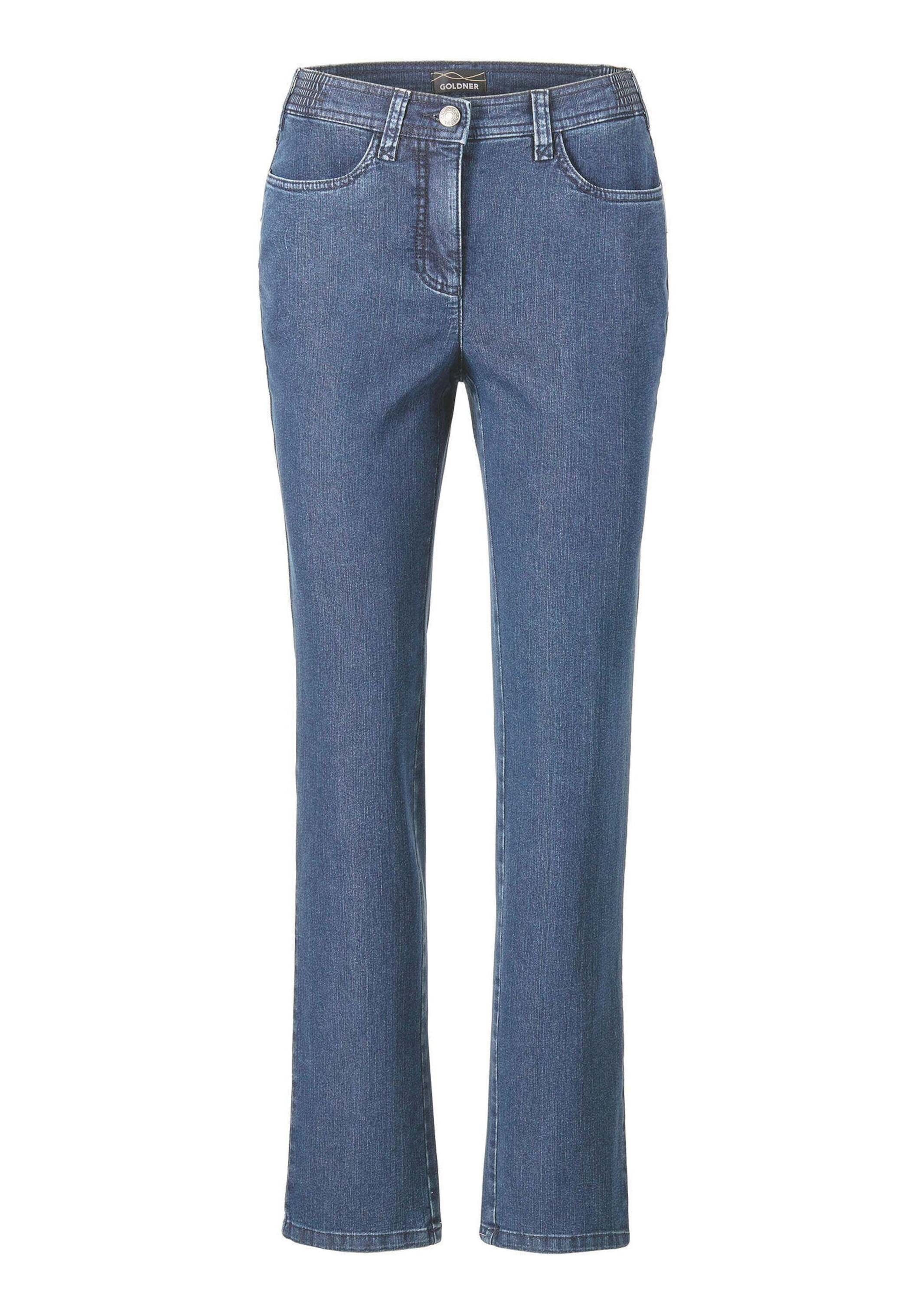 GOLDNER Damen Regular-fit-Jeans "Kurzgröße Klassische Jeanshose Carla", blau, Gr. 24, Obermaterial: 78% Baumwolle CO. 20% Polyester PES. 2% Elasthan