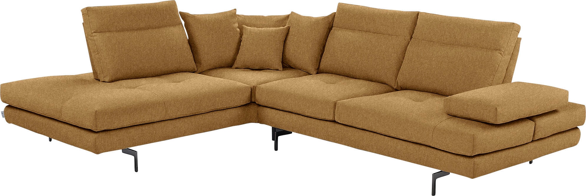 CALIA ITALIA Ecksofa "Toby Wing, B/T: 288/232 cm, Designsofa, Premium Sitzkomfort, L-Form" Sitztiefenverstellung, wahlw. mit Kissen-Set,Füße schwarz matt