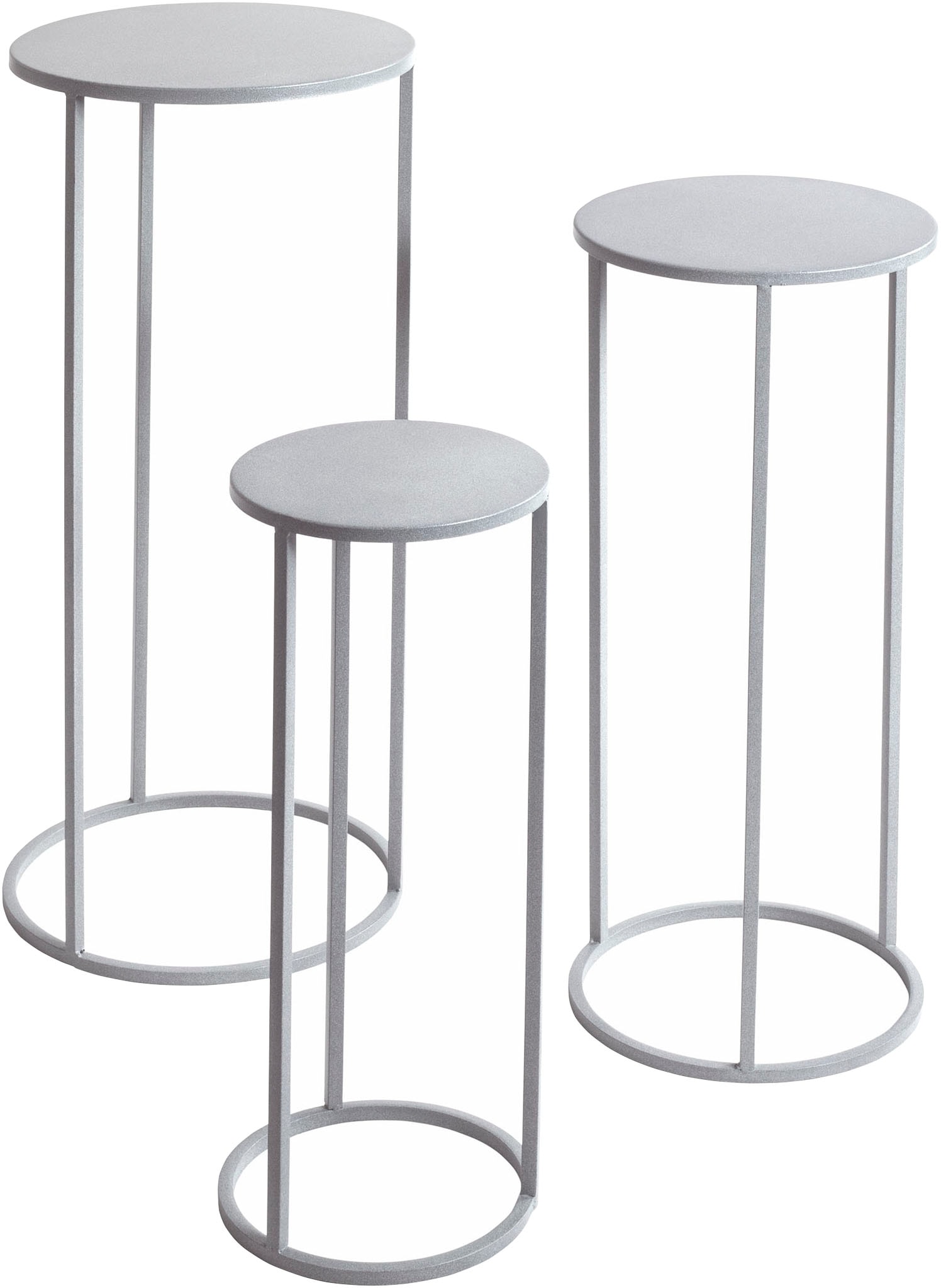 HAKU Blumentisch "Blumenpodest, Blumenständer, Pflanzsäule" Set, 3er Set, 3 Stk. tlg. rund - aus Metall Grau - Ø/H 20/50 und 25/60 und 30/70 cm