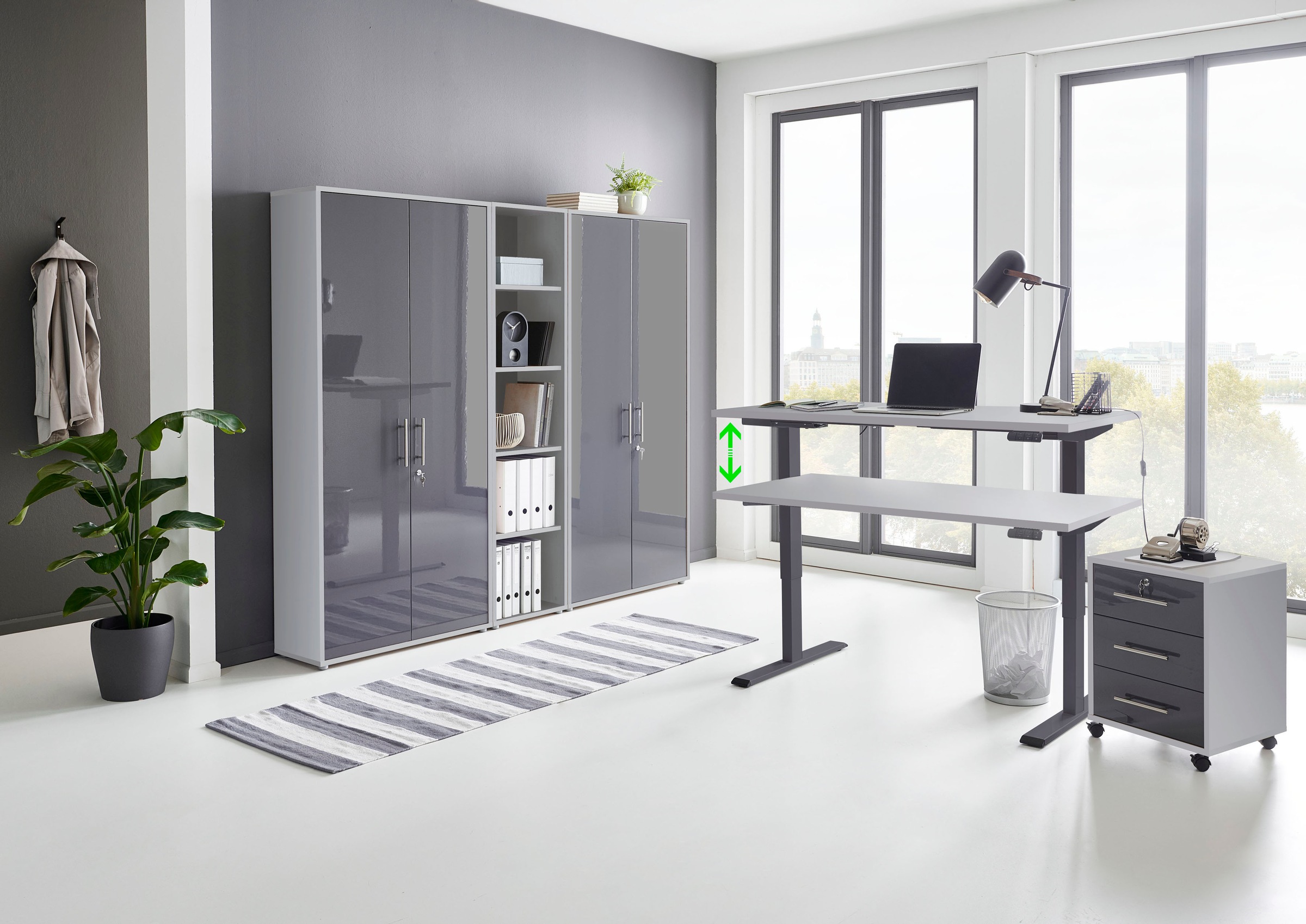 Büromöbel-Set »Tabor«, (Set, 5 tlg.), mit elektrisch höhenverstellbarem Schreibtisch