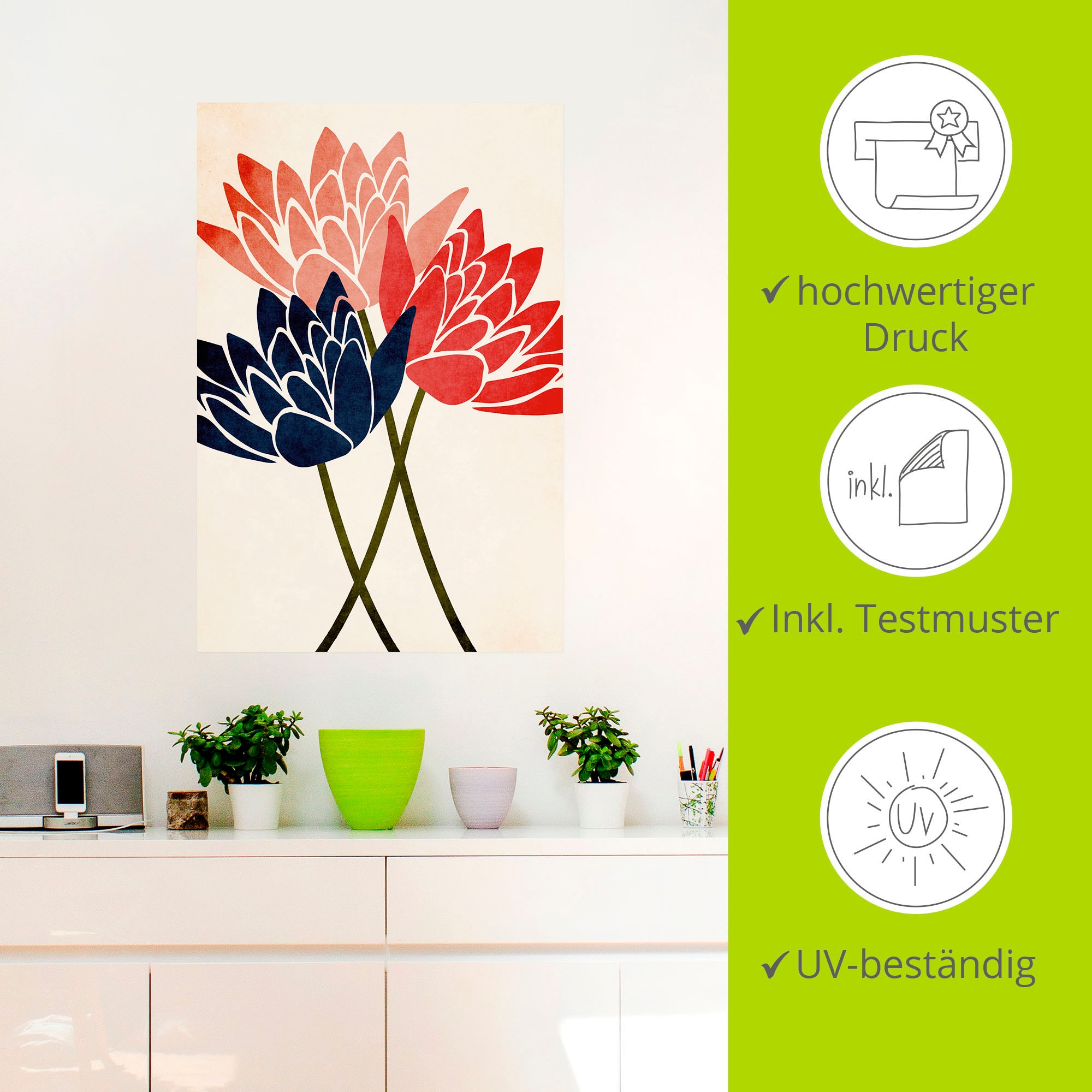Artland Leinwandbild »Drei Blüten«, Blumenbilder, (1 St.), auf Keilrahmen gespannt