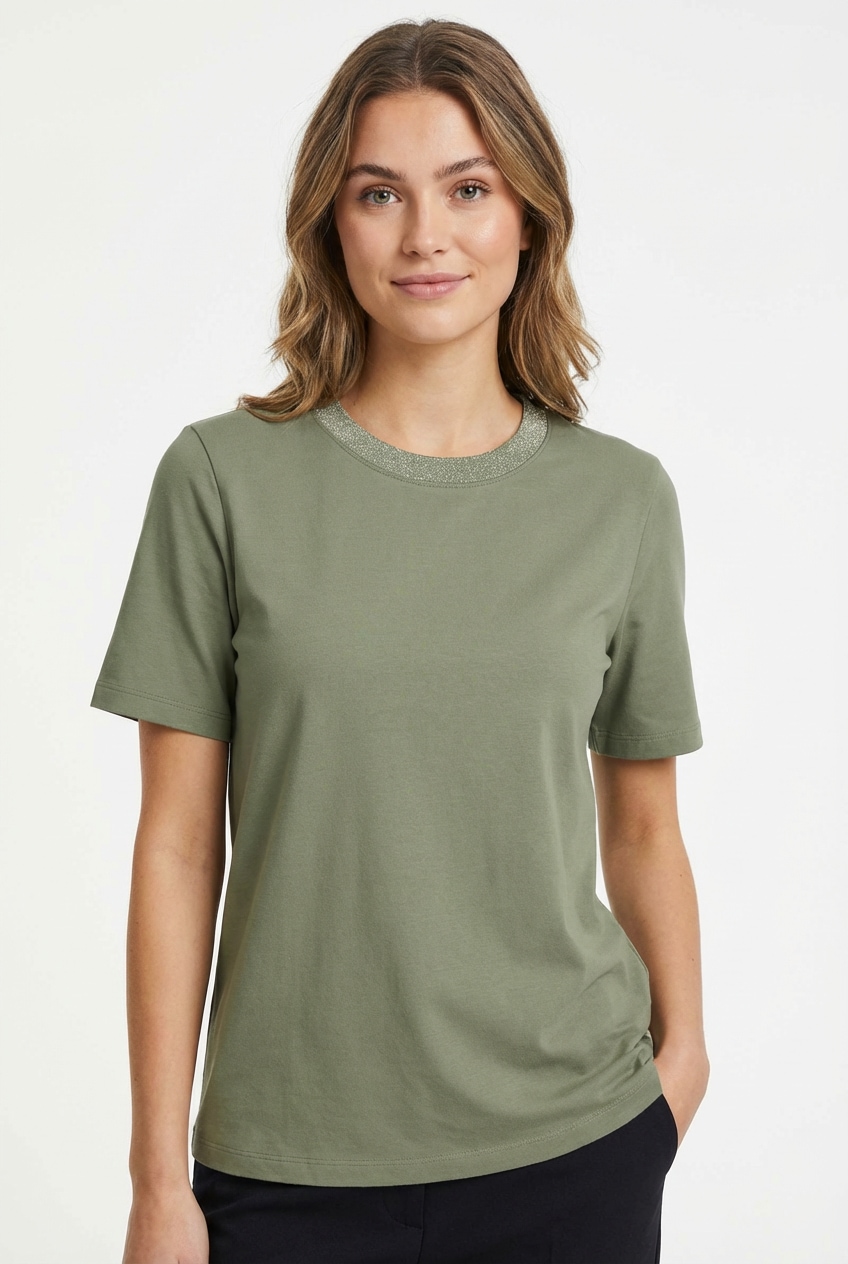 pieces Kurzarmshirt "PCRIA SS LUREX NECK TEE JRS NOOS BC" mit Glitzerdetail günstig online kaufen