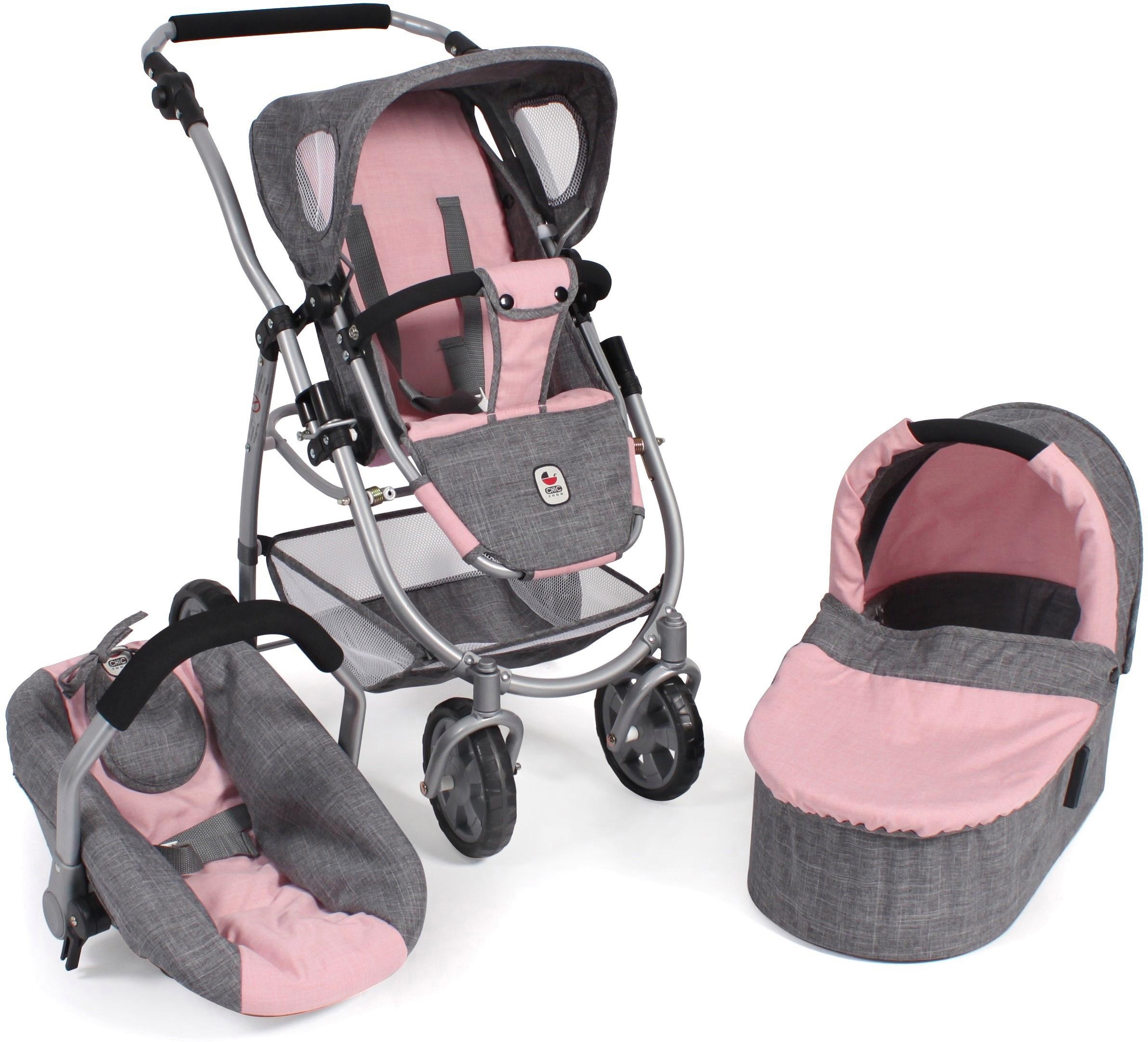 CHIC2000 Kombi-Puppenwagen »Emotion All In 3in1, Grau-Rosa«, inkl. Babywanne, Babyschale und Sportwagenaufsatz