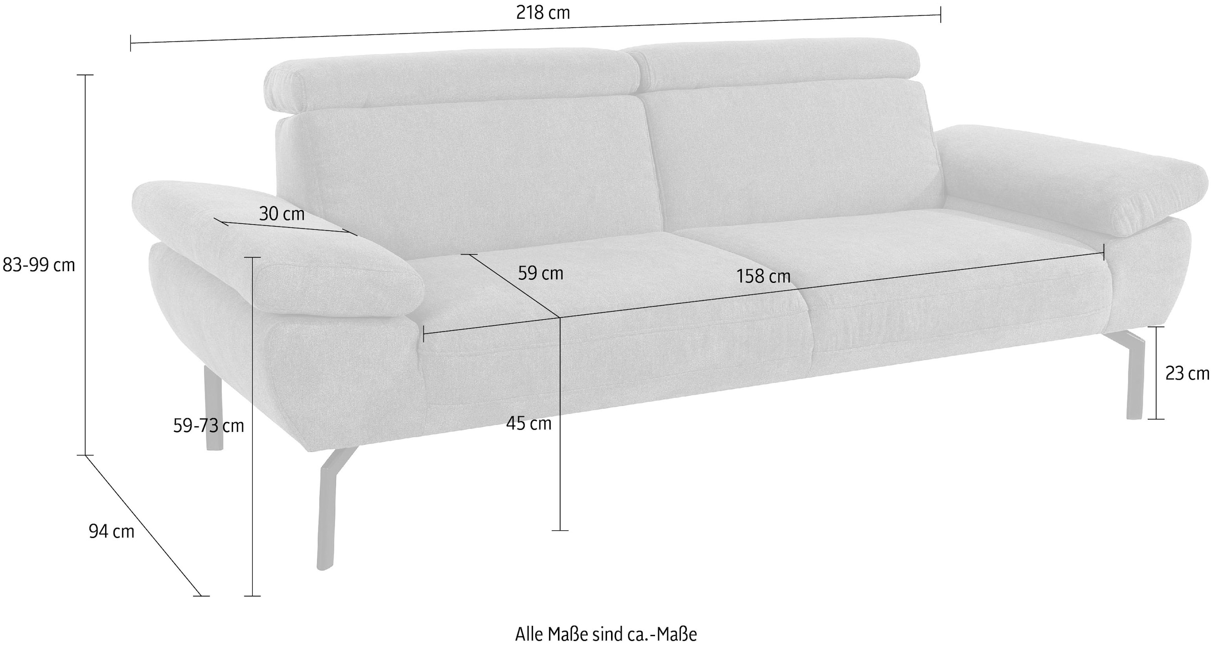Places of Style 2,5-Sitzer »Trapino Luxus«, wahlweise mit Rückenverstellung, Luxus-Microfaser in Lederoptik