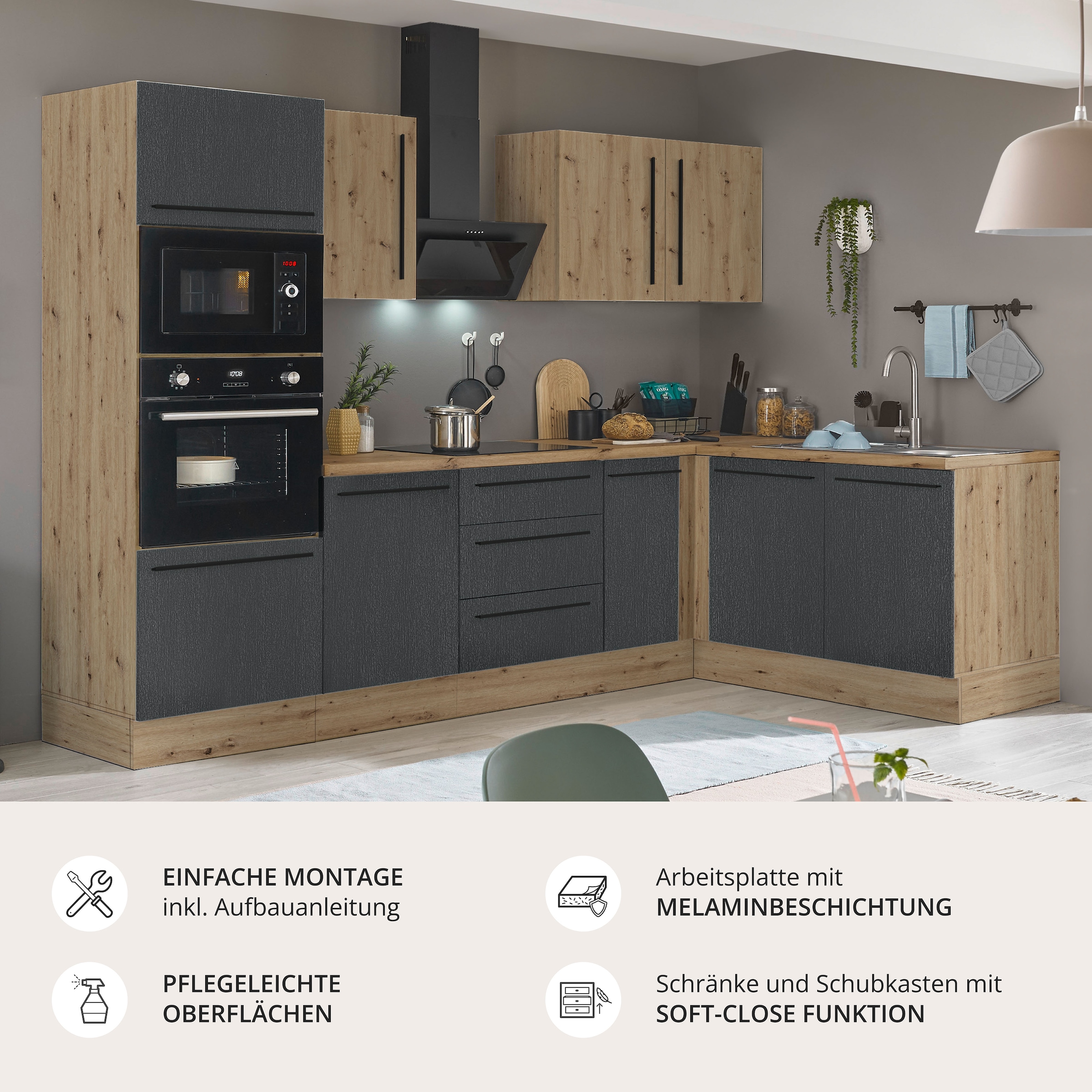 KOCHSTATION Winkelküche »Florida, Stellbreite 270x165 cm« wahlweise mit E-Geräten, mit Softclose für Türen und Schubkästen