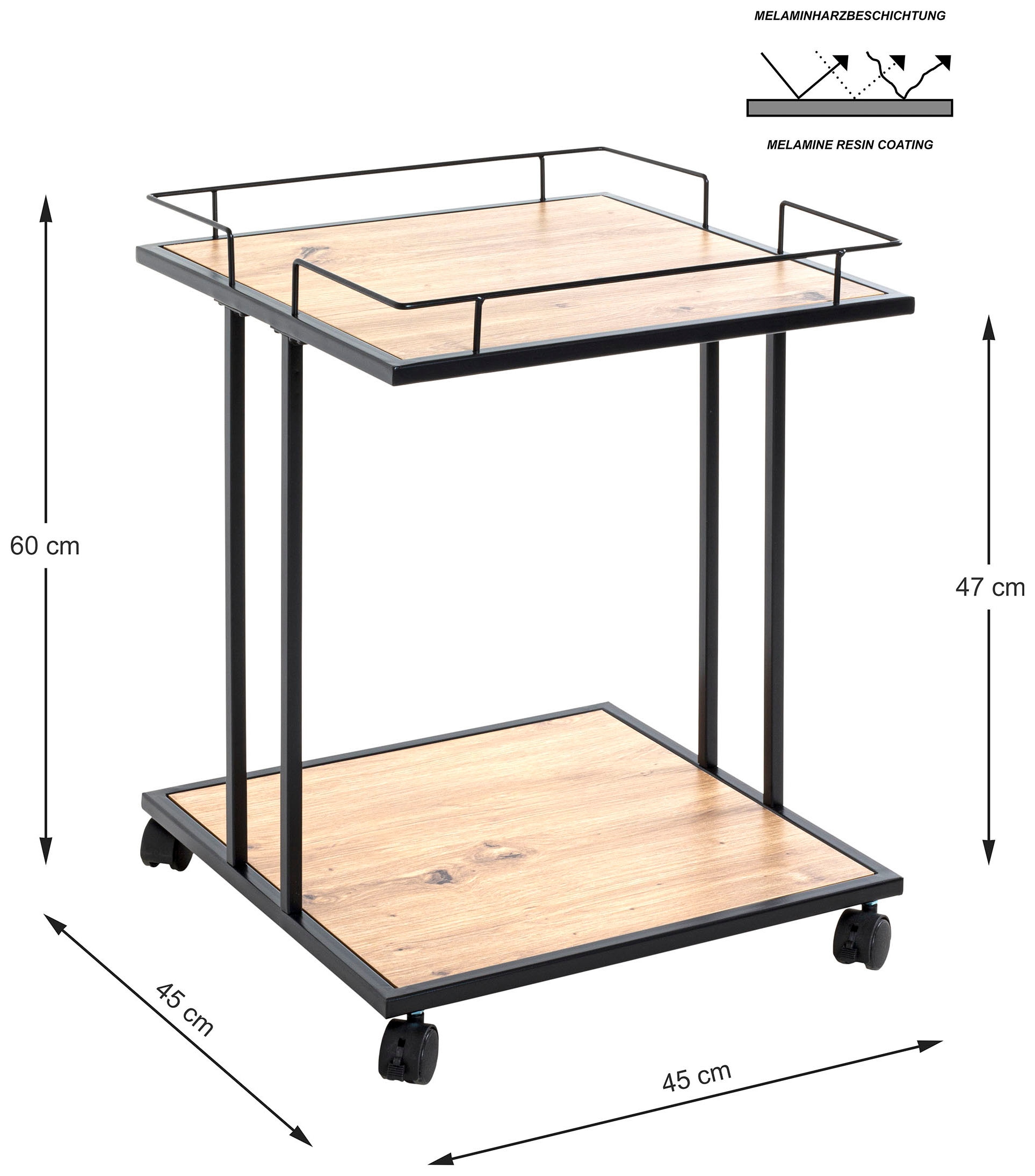 HAKU Beistelltisch »Rollwagen, Trolley« 1 Stk. tlg. quadratisch - aus MDF Braun B/T/H 45/45/60 cm