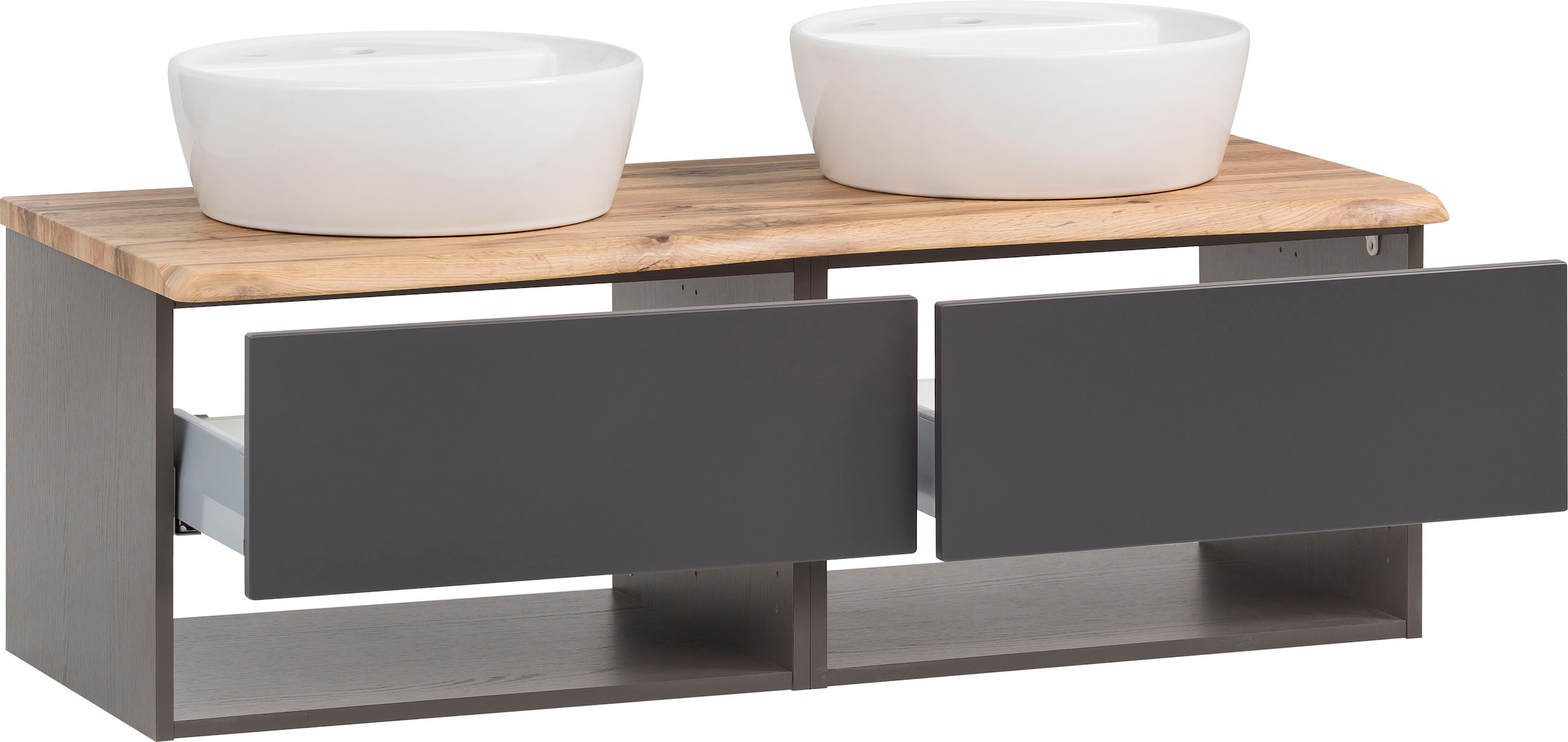 welltime Badmöbel-Set »Stubach«, (2 St., Spiegelschrank und Waschtisch), Abdeckplatte mit Baumkante