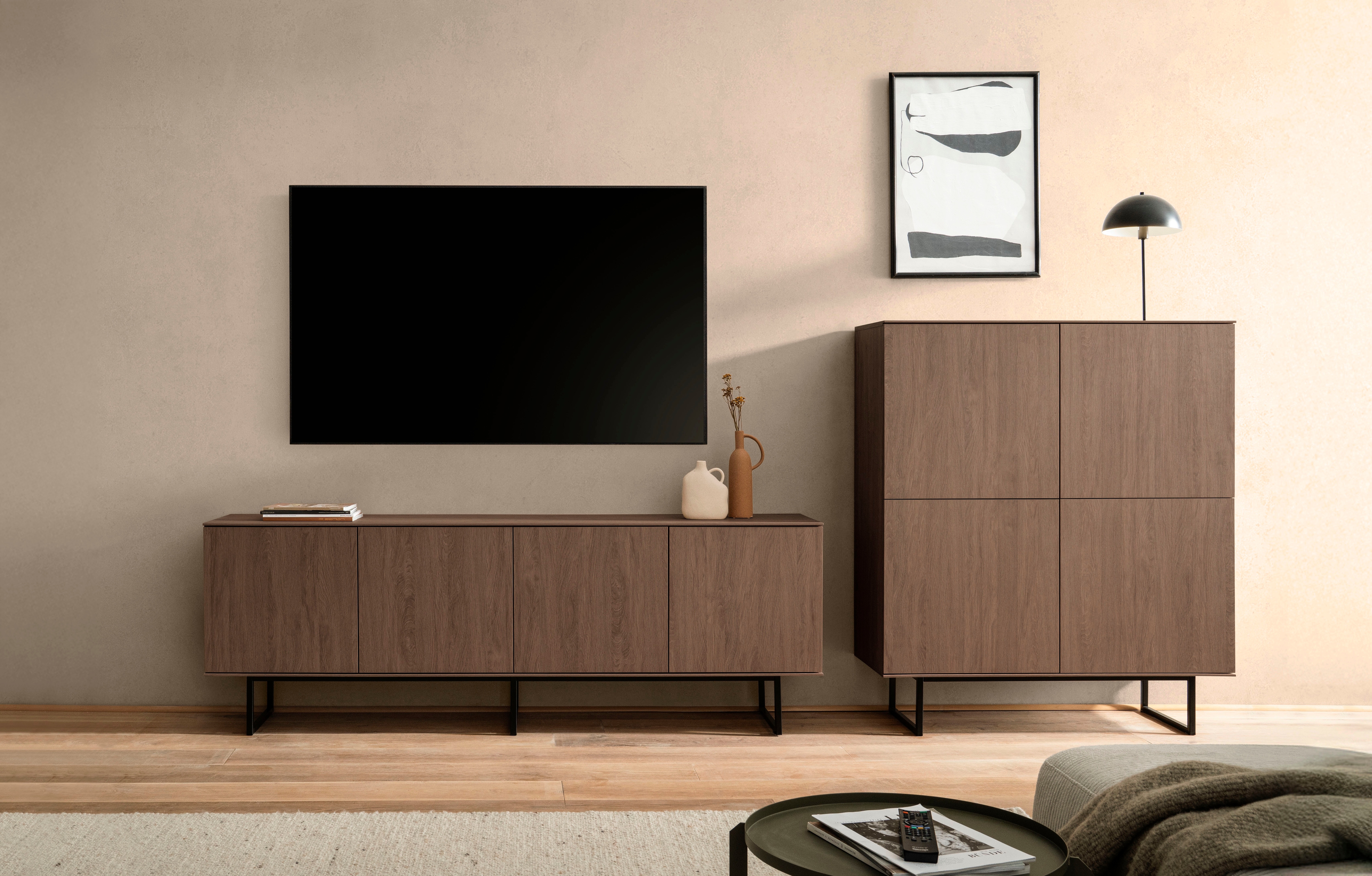 Home affaire Wohnzimmer-Set "Lund, moderne Anbauwand, Wohnzimmer-Set in Stone Oak oder Nussbaum" 2 Stk. tlg.