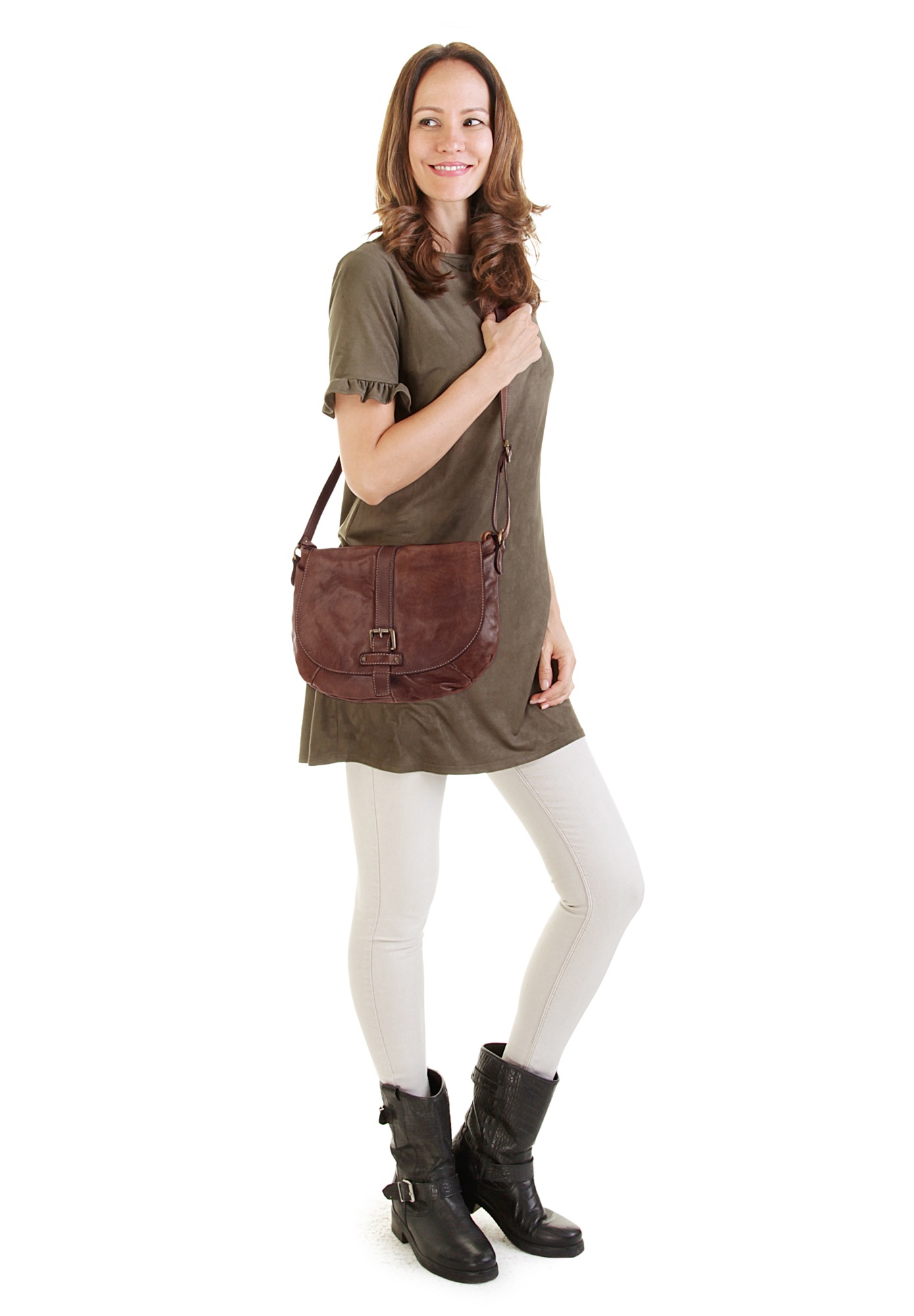 Cluty Umhängetasche, echt Leder, Made in Italy
