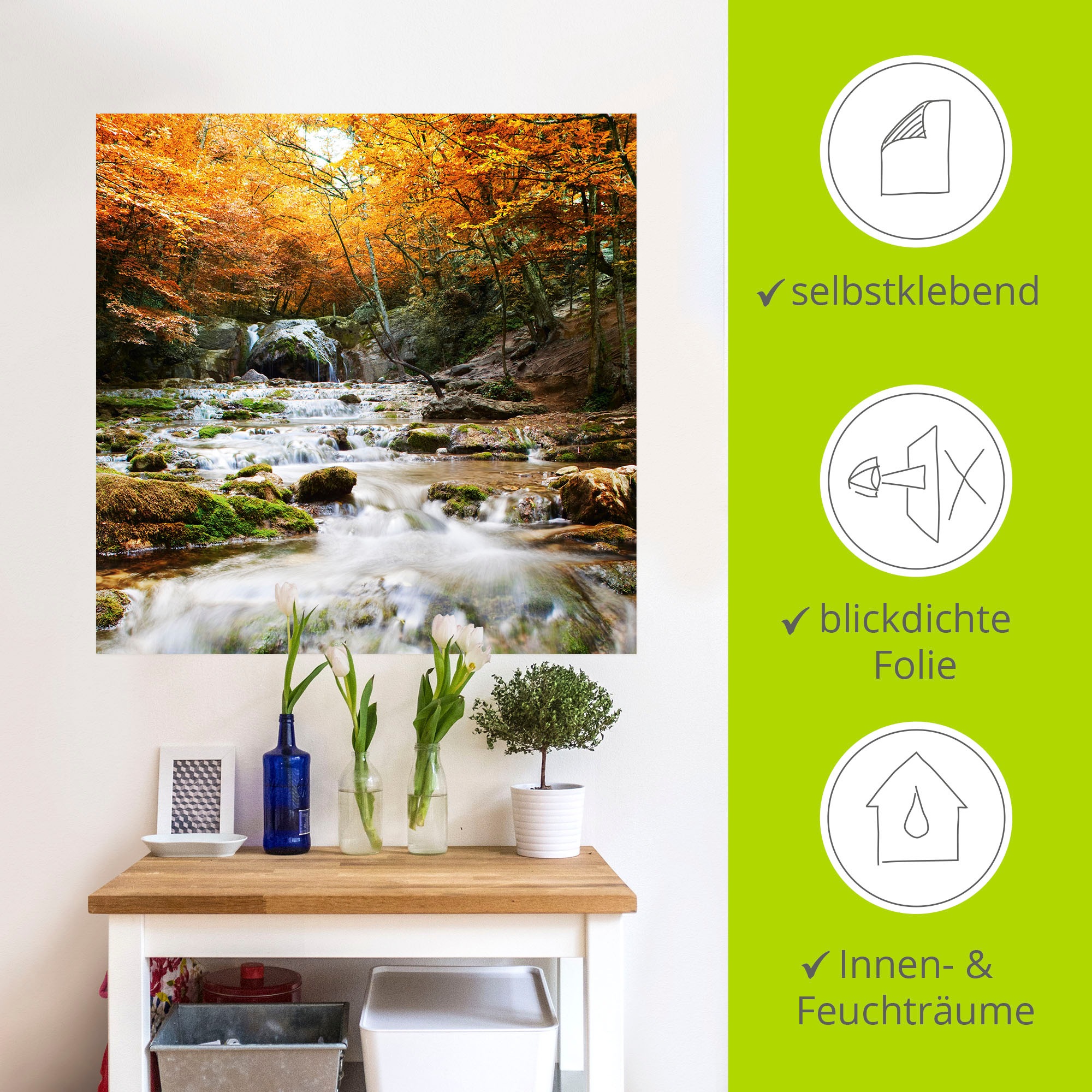 Artland Wandbild »Herbstlicher Wasserfall«, Gewässer, (1 St.), als Poster, Wandaufkleber in verschied. Größen