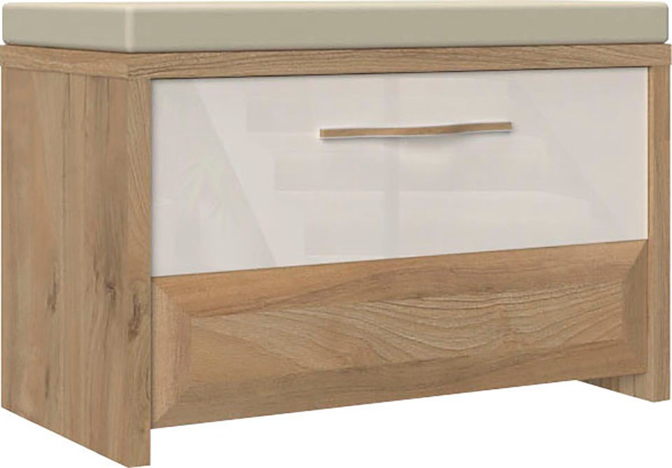 Schuhbank OTTO HOME "Gala", beige (beige hg, pacific walnuß decor), B:70cm H:48cm T:36cm, Holzwerkstoff, MDF, Polyester, Sitzbänke, Schuhbank, hochwertig UV lackiert, mit Sitzkissen, Breite 70cm