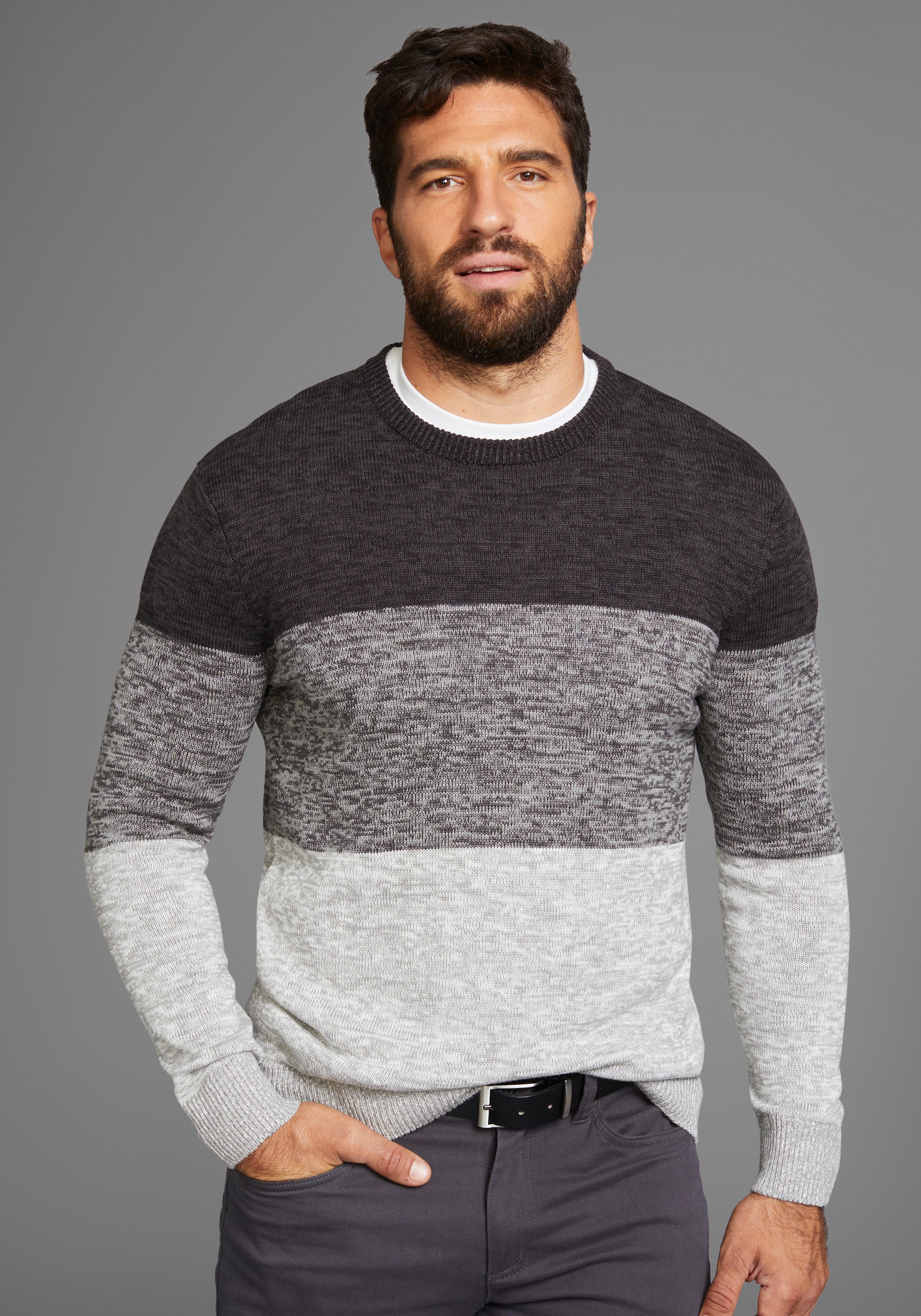 Mans World Rundhalspullover "Bis Größe 5 XL, in vielen Farben Preis- Leistungsbestseller" mehrfarbig, bequeme Paßform