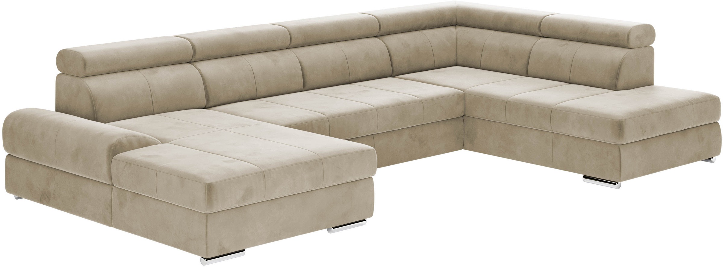 Wohnlandschaft SIT & MORE "U-Form", beige (sand), B:345cm H:79cm T:213cm, 100% Polyester, Sofas, Wohnlandschaft, mit verstellbaren Kopfteilen, wahlweise mit Bettfunktion 5