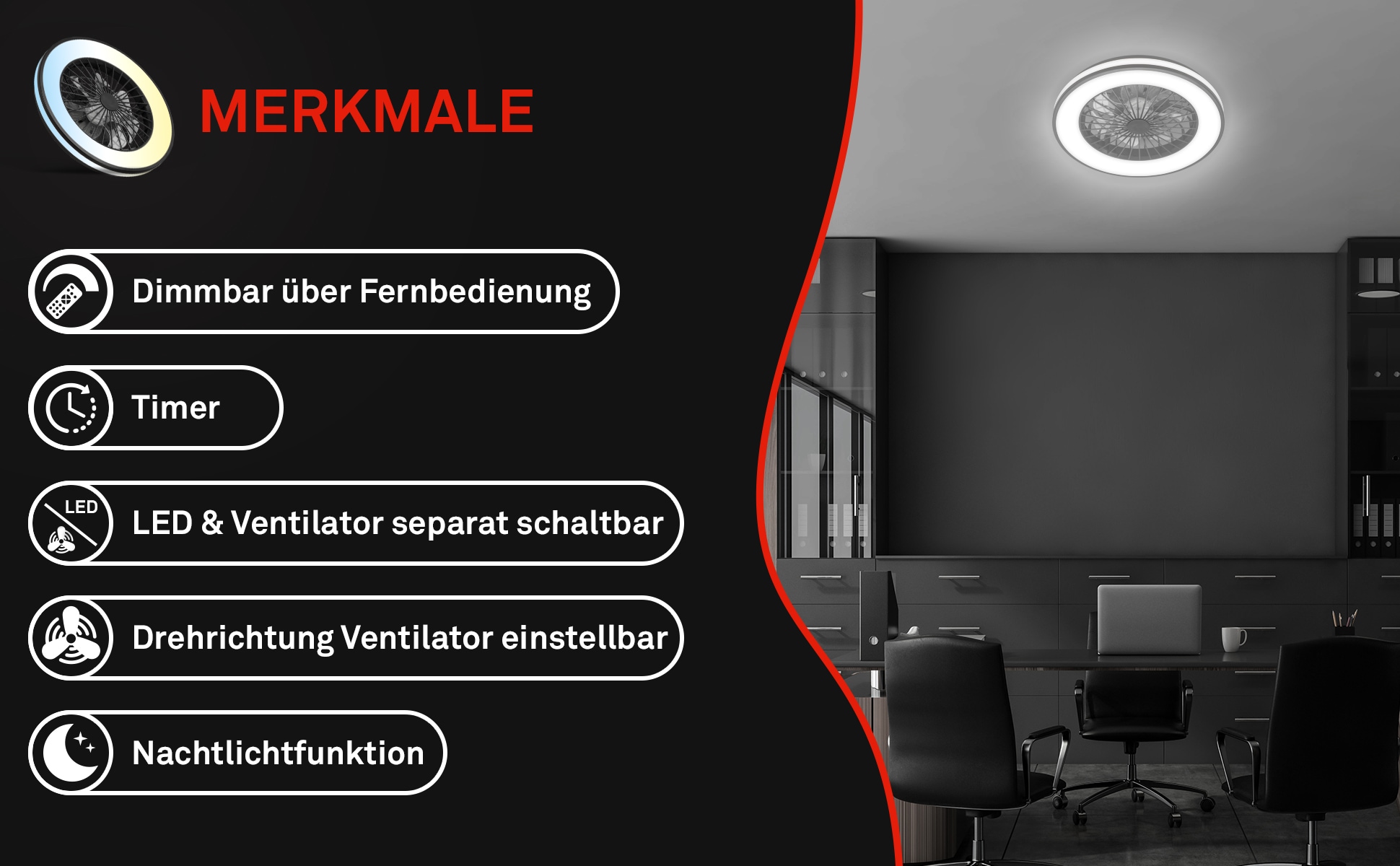 OTTO home Deckenleuchte »CCT Deckenleuchte mit Ventilator Vivienna« LED-Modul Deckenventilator mit Licht, 48,5x14,5 cm, 49Watt, Schlafzimmer