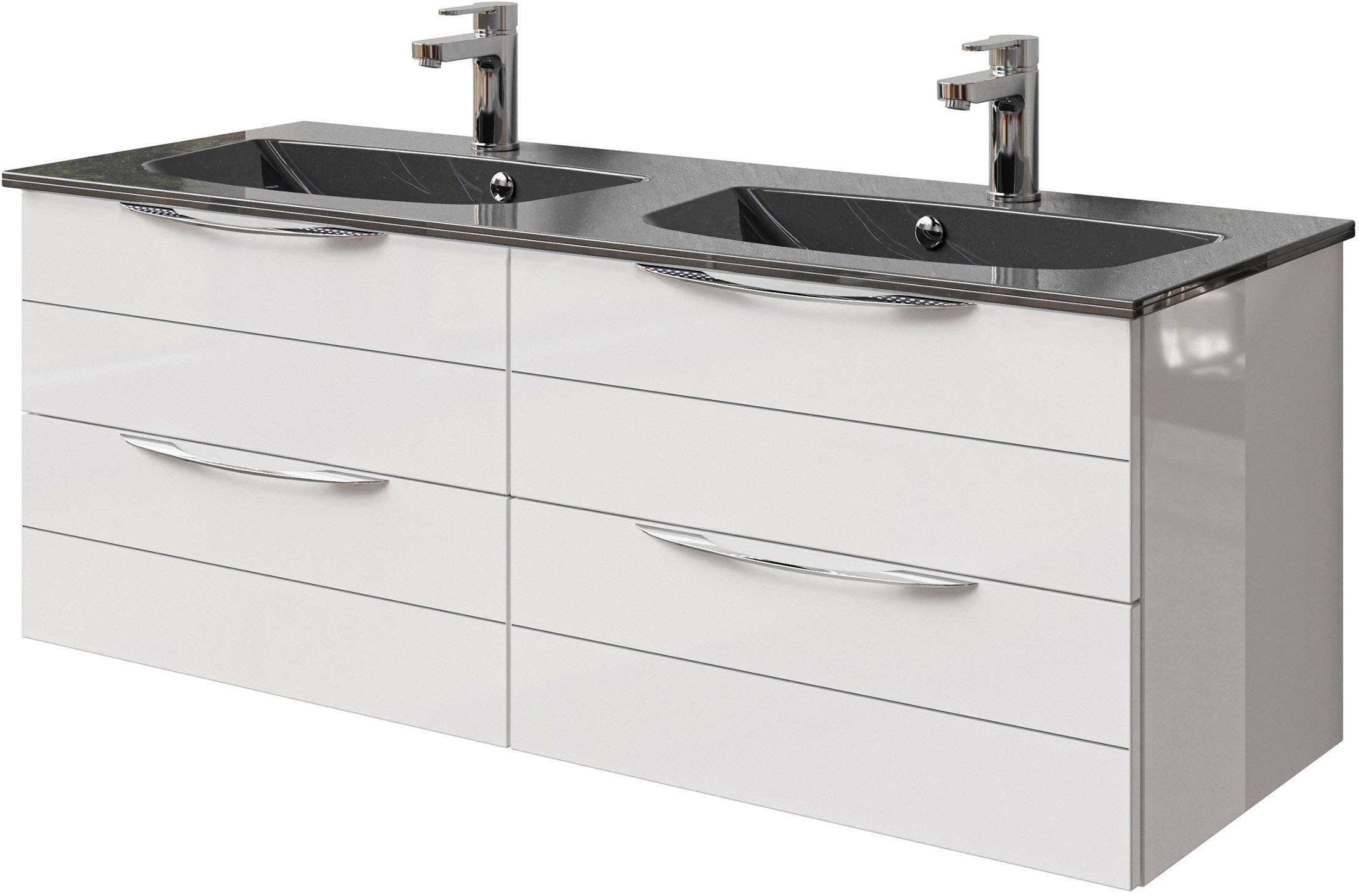Saphir Waschtisch »Serie 6025 Mineralmarmor-Waschtisch mit Unterschrank, 132 cm breit«, Doppel-Waschplatz mit 4 Schubladen, hängend, verschiedene Ausführungen