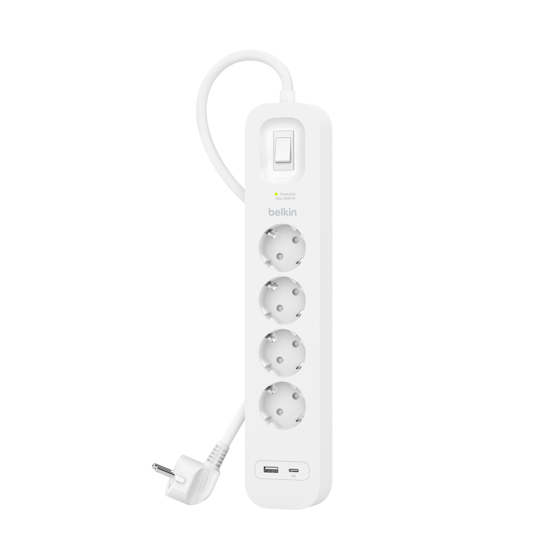 Belkin Steckdosenleiste »4-Fach Steckdosenleiste mit USB-A + USB-C Port, 525J, 18 W, 2 Meter« 6-fach (Ein- / Ausschalter Kabellänge 2 m)