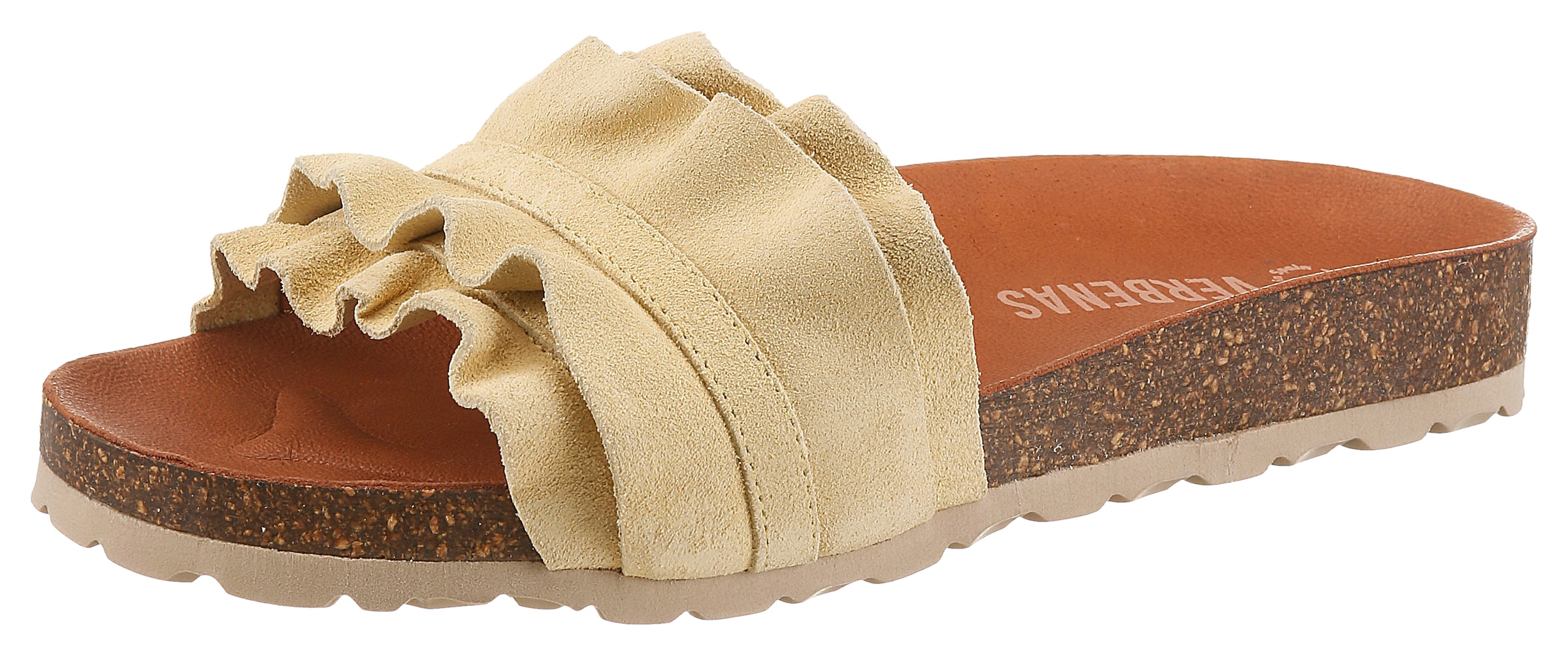 VERBENAS Pantolette "Rocio Roda" Sommerschuh, Flat mit geschwungenen Laschenstoff