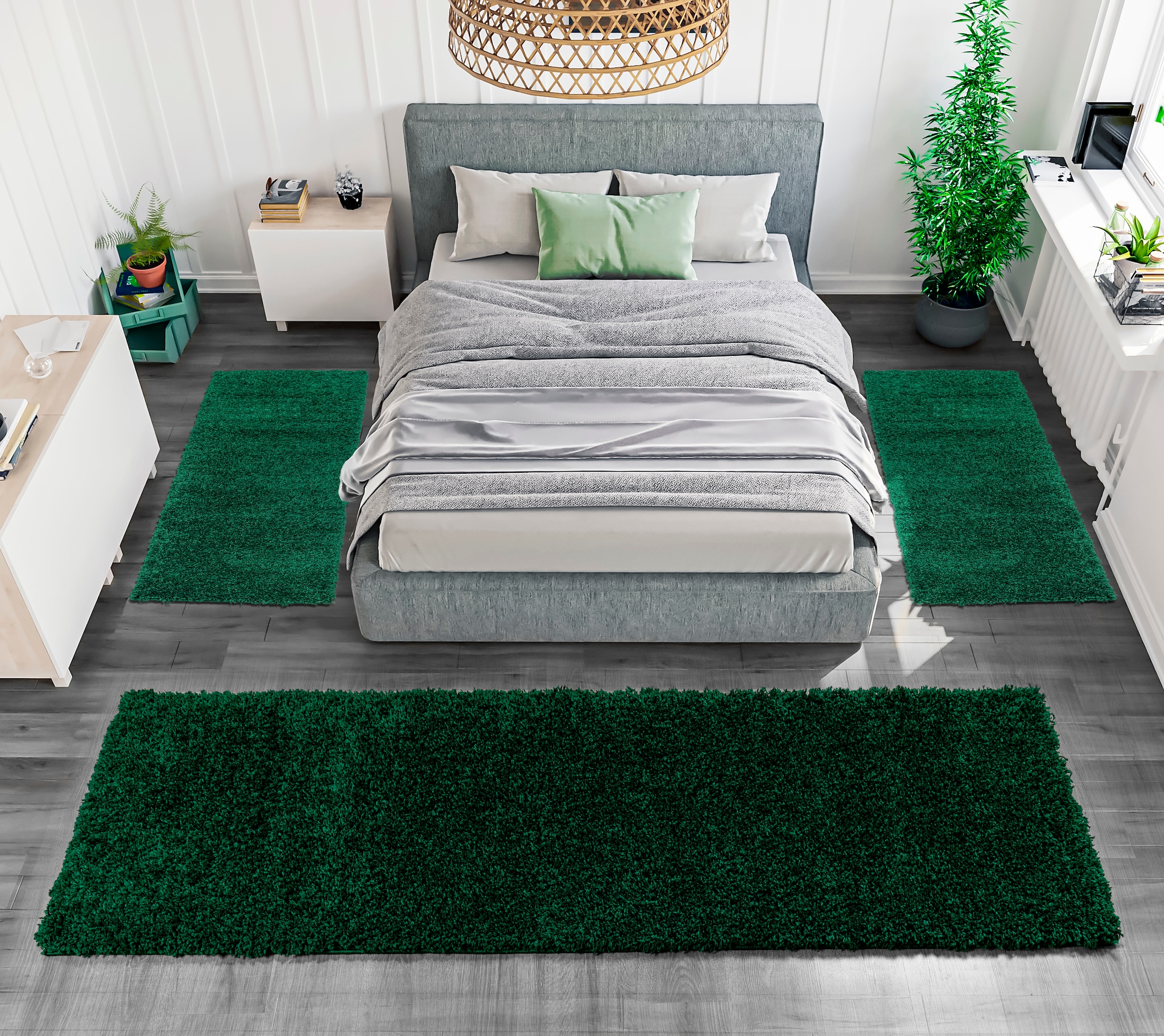 Bruno Banani Bettumrandung »Shaggy Soft«, (3 tlg.), gewebt, Uni-Farben, besonders weich, Bettvorleger, Läufer-Set