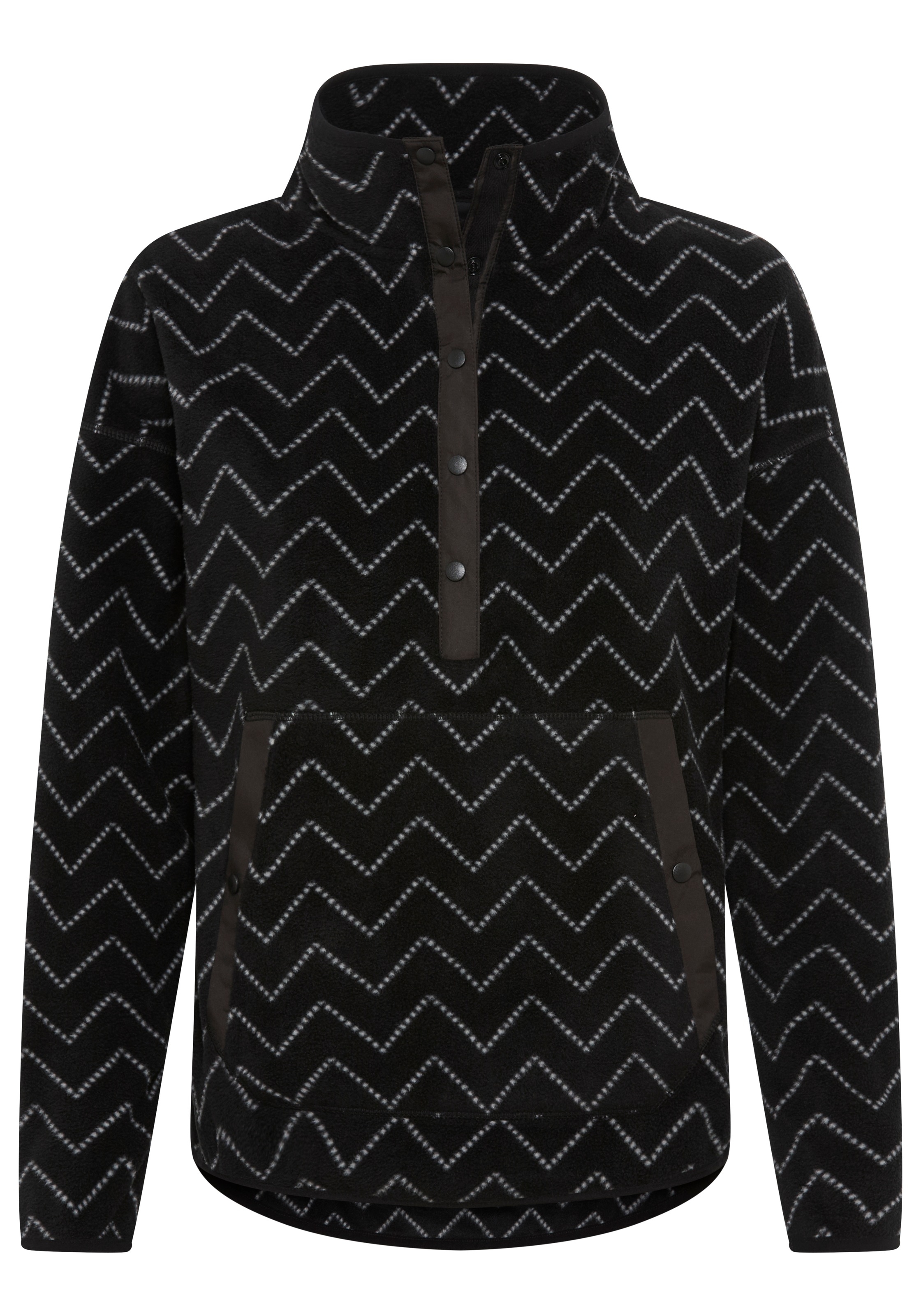 Fleecepullover POLARINO, Damen, Gr. 40/42, schwarz (schwarz, grau), Fleece, Obermaterial: 100% Polyester, bedruckt, gemustert, gestreift, kontrastfarbene Details, unifarben mit Farbeinsatz, bequem hüftlang, eingefasste Kante, Sweatshirts Fleecepullover, m 3