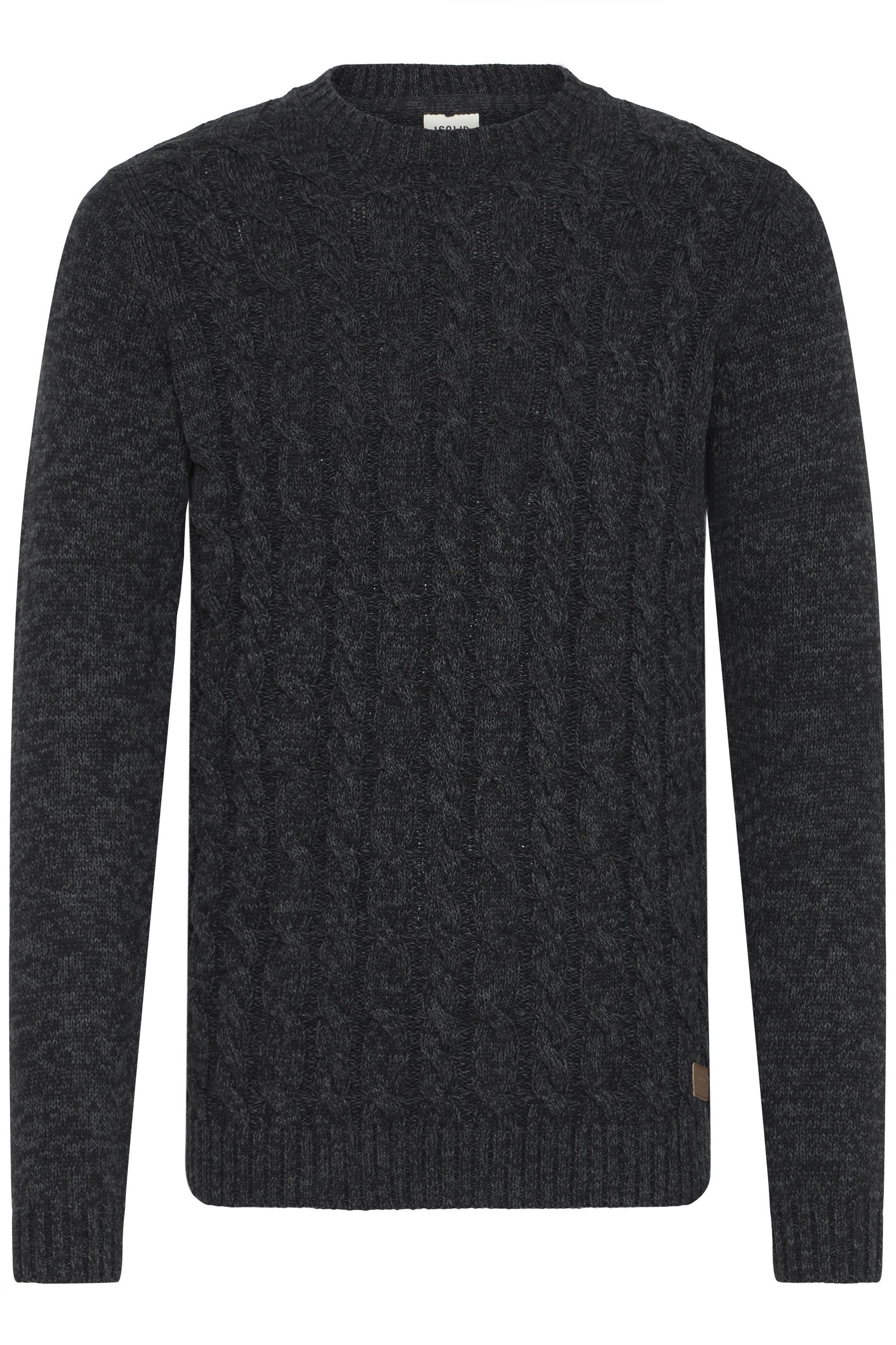 SOLID Herren Strickfleece-Pullover "Strickpullover SDRICCO"dunkelgrau melange, Gr. S, Obermaterial: 70% Baumwolle CO recyc.. 30% Polyester Pol.