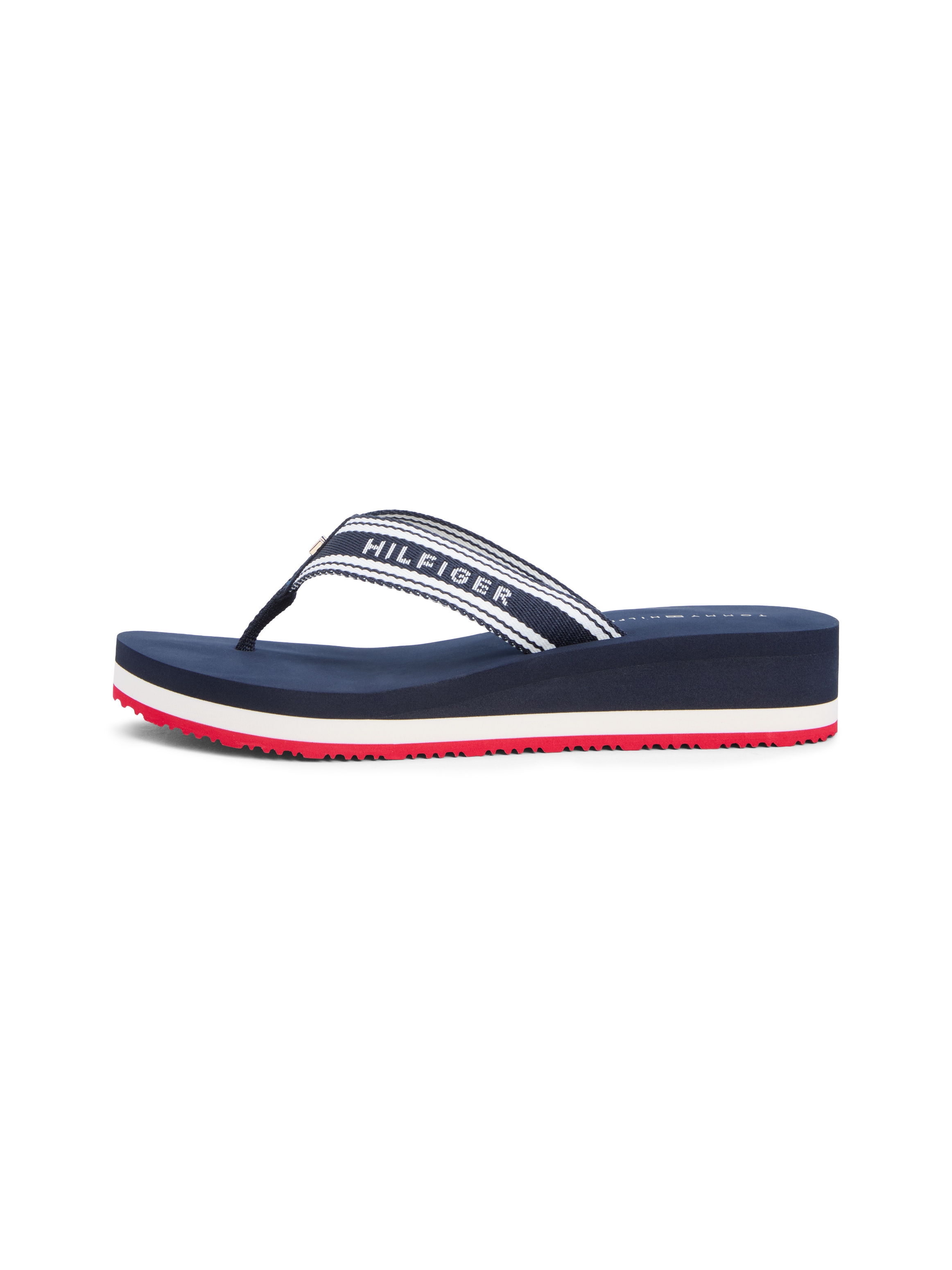 Tommy Hilfiger Zehentrenner »TH FLAG PRINT SUMMER SANDAL«  Keilabsatz, Plateau, Sommerschuh, Dianette mit gestreifter Bandage