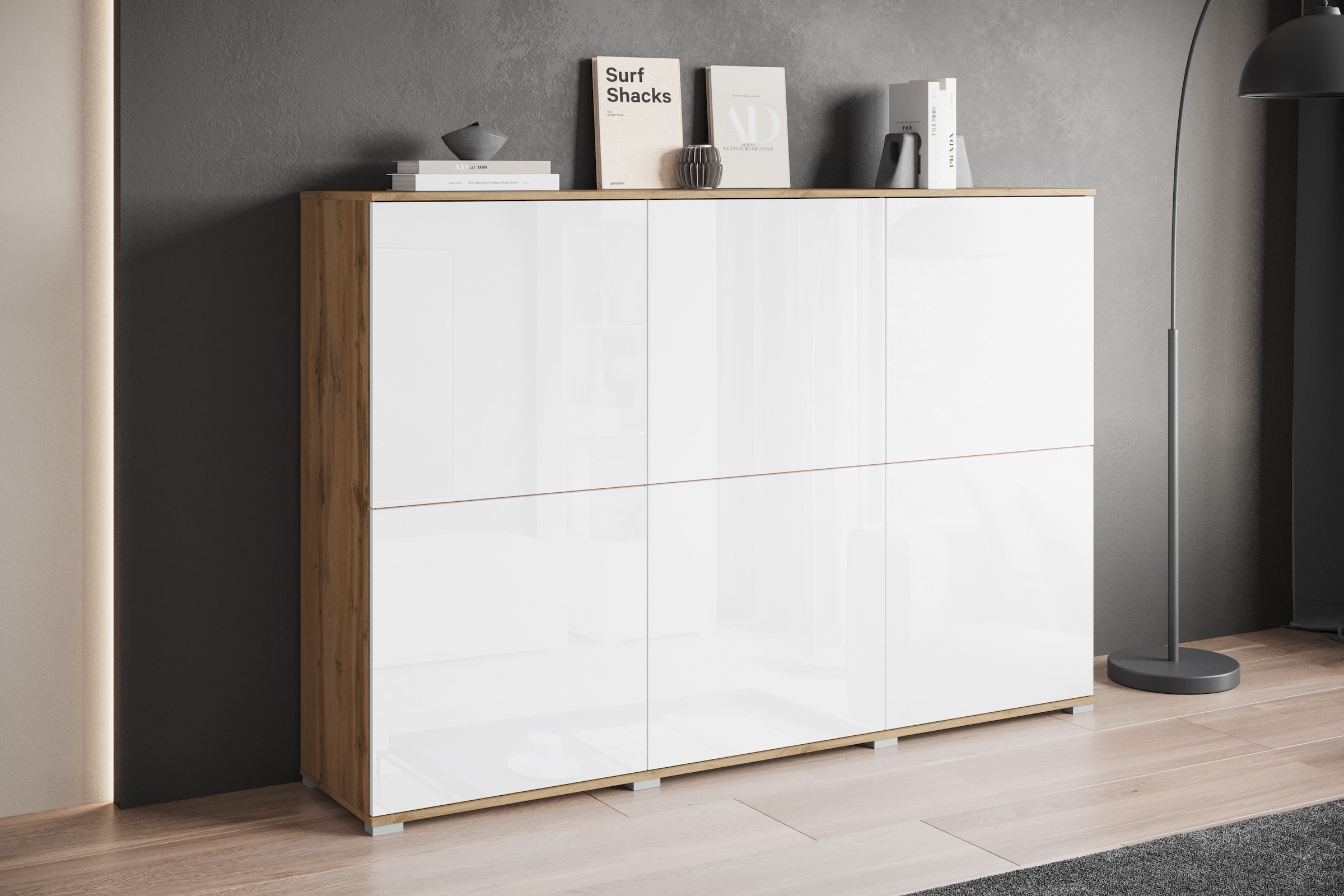 INOSIGN Highboard »Kenia, moderne grifflose Hochkommode mit 6 Türen, Breite 180 cm«, (1 St.), Push-to-Open-Fronten, höhenverstellbaren Einlegeböden