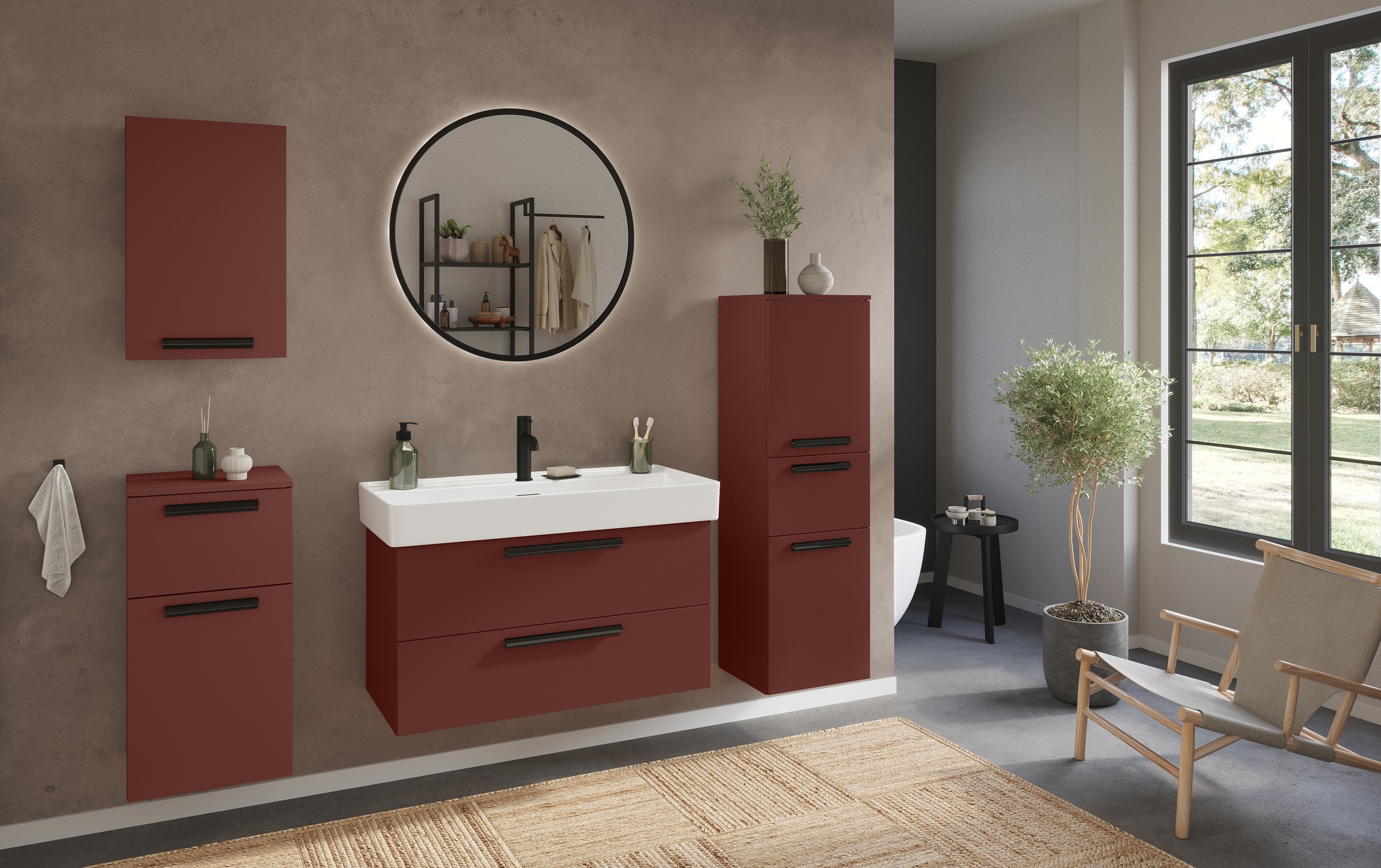 welltime Badmöbel-Set »SALVADA, 5tlg-Set, gedämpfte Scharniere, Softclose, Keramikbecken« Maße (B/T/H): 180/47,5/200 cm, 