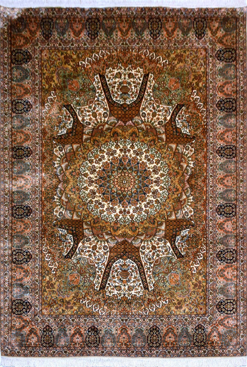 Kayoom Seidenteppich »Kashan 205«, rechteckig, 10 mm Höhe, Einzelstück mit Zertifikat, Wohnzimmer