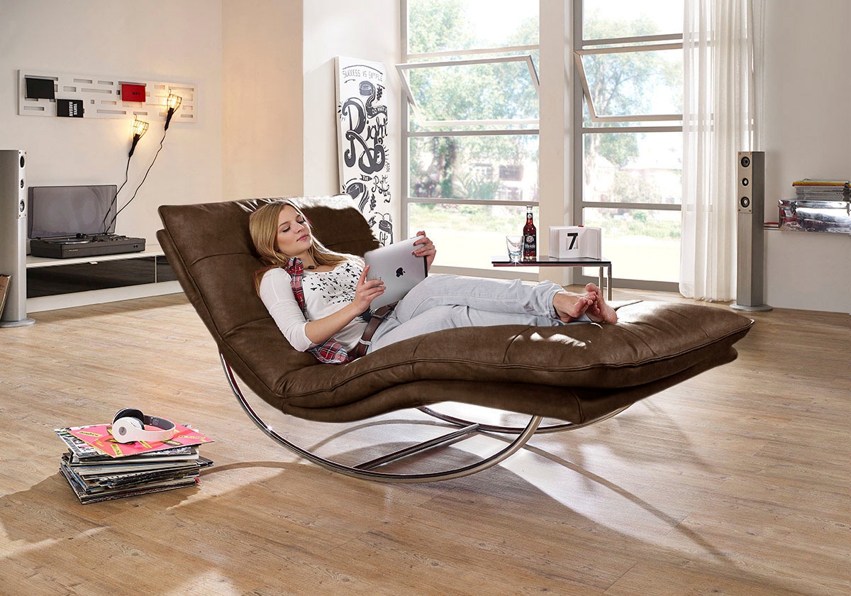 W.SCHILLIG Relaxliege "daily dreams" in Waffelkissen-Optik, Schaukelgestell Chrom glänzend, in 2 Breiten