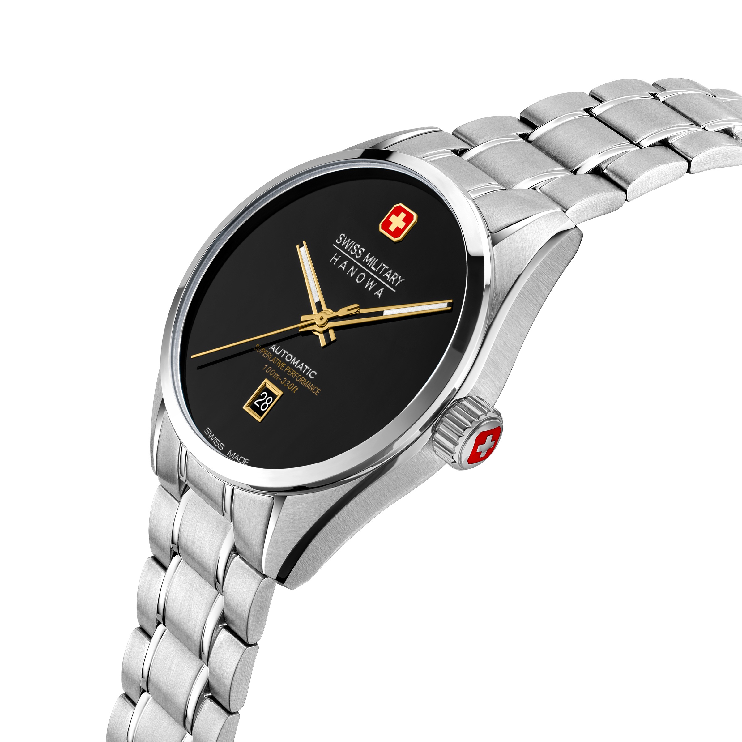 Swiss Military Hanowa Automatikuhr »Majestetic Pioneer Onyx« Armbanduhr, Herrenuhr, Swiss Made, Mechanische Uhr, Edelstahlarmband