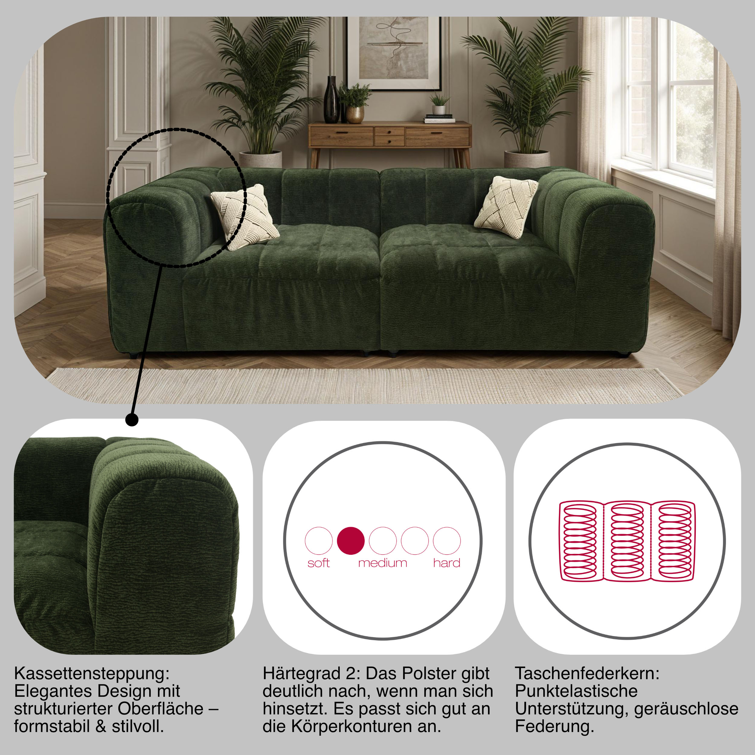 Thumbnail - DOMO collection Big-Sofa "Ghent Megasofa in 2 Breiten, modern" Mit Taschenfederkern und Kassettensteppung