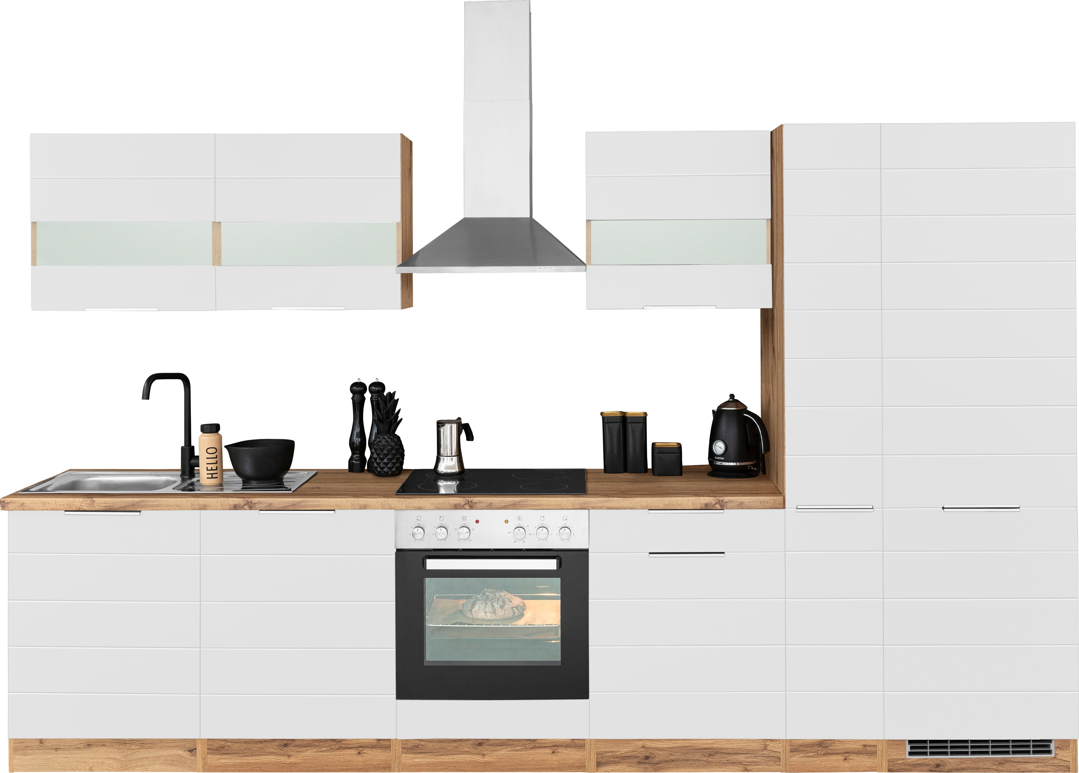 KOCHSTATION 1100000002199 "KS-Luhe" 330 cm breit, wahlweise mit oder ohne E-Geräten, gefräste MDF-Fronten