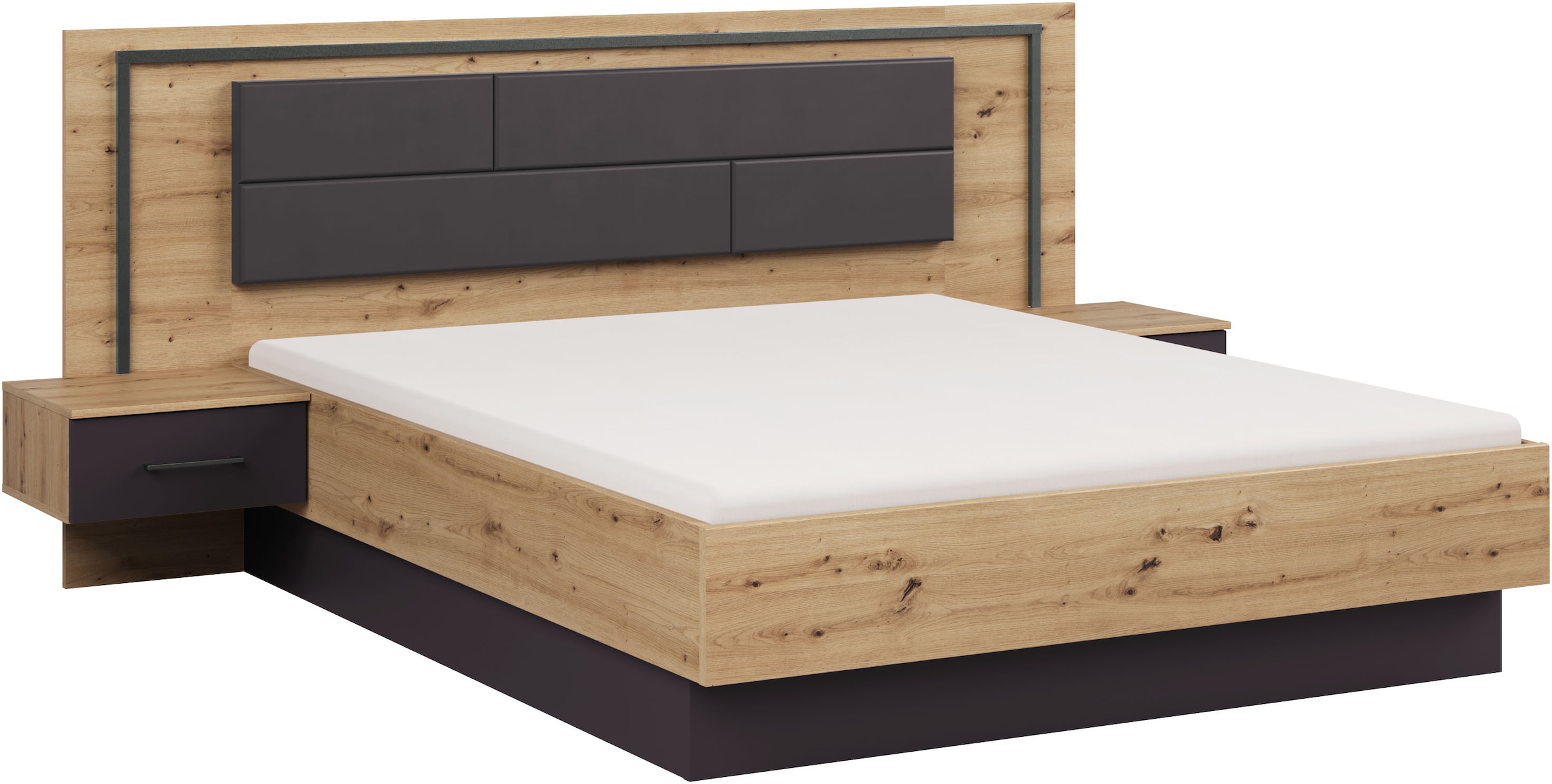 rauch Bettanlage »Bett Doppelbett Komortbett BILBAO-EXTRA« Set, Liegefläche 160x200 oder 180x200 cm, 3 tlg. tlg. Polster-Kopfteil in Lederoptik basalt, mit Beleuchtung MADE IN GERMANY