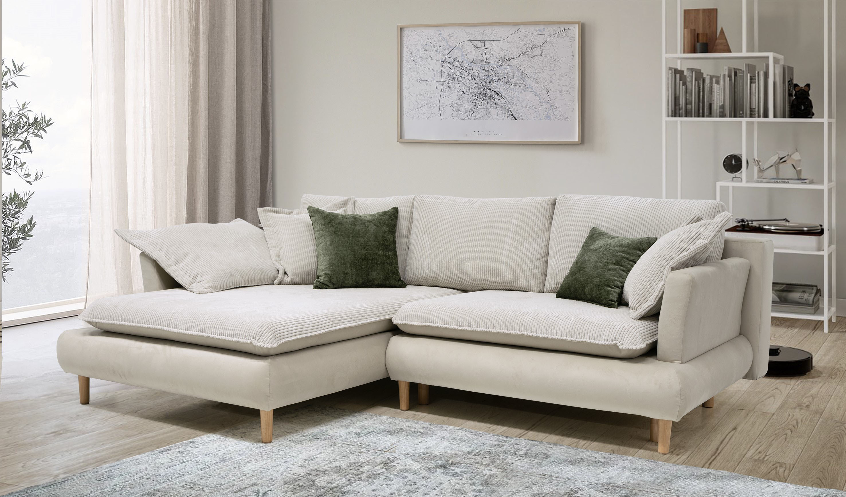 COLLECTION AB "Mandela L-Form, B: 264 cm" Schlaffunktion, Bettkasten & 5 Zierkissen, Federkern