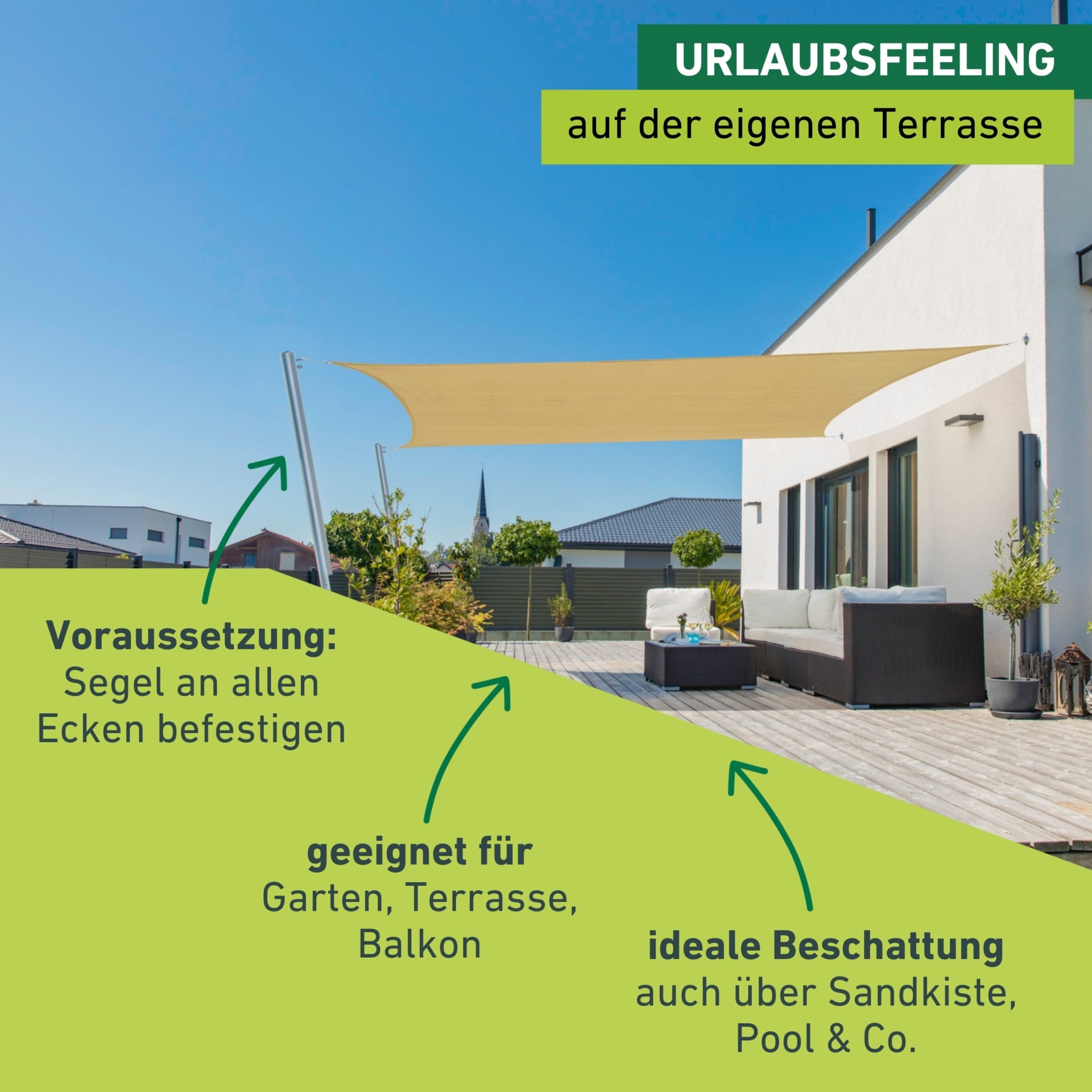 Windhager Sonnensegel »Capri, Rechteckiges Segel zur Beschattung von Garten, Terrasse, Balkon« Sonnenschutz 3 x 4 m, erhältlich in grau, champagner oder reed