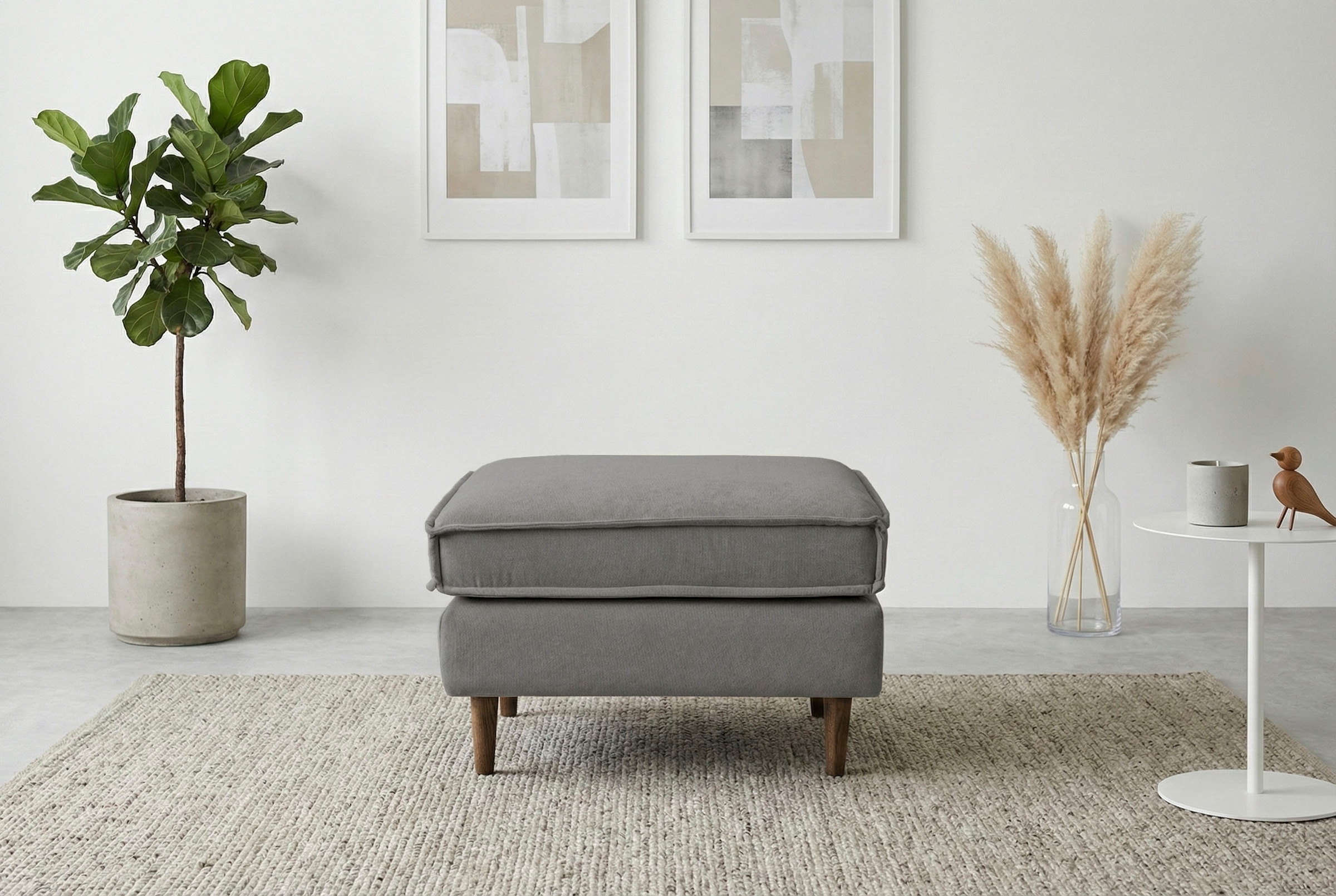 Home affaire Polsterhocker »Pinto Skandi« mit Keder, Massivholzfüße Eiche geräuchert