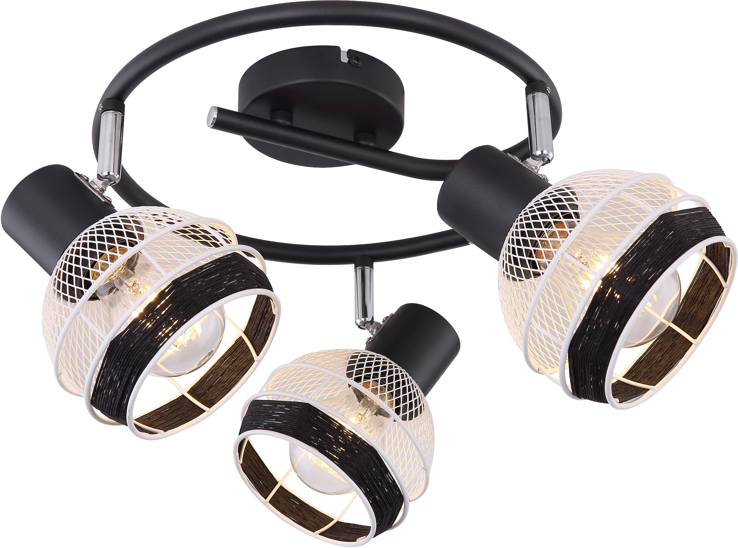 GLOBO LIGHTING Deckenstrahler »GRIDDY«, Leuchtmittel E27 | ohne Leuchtmittel, Deckenstrahler/schwarz-weiß/Hanf schwarz/Flur/Wohnzimmer