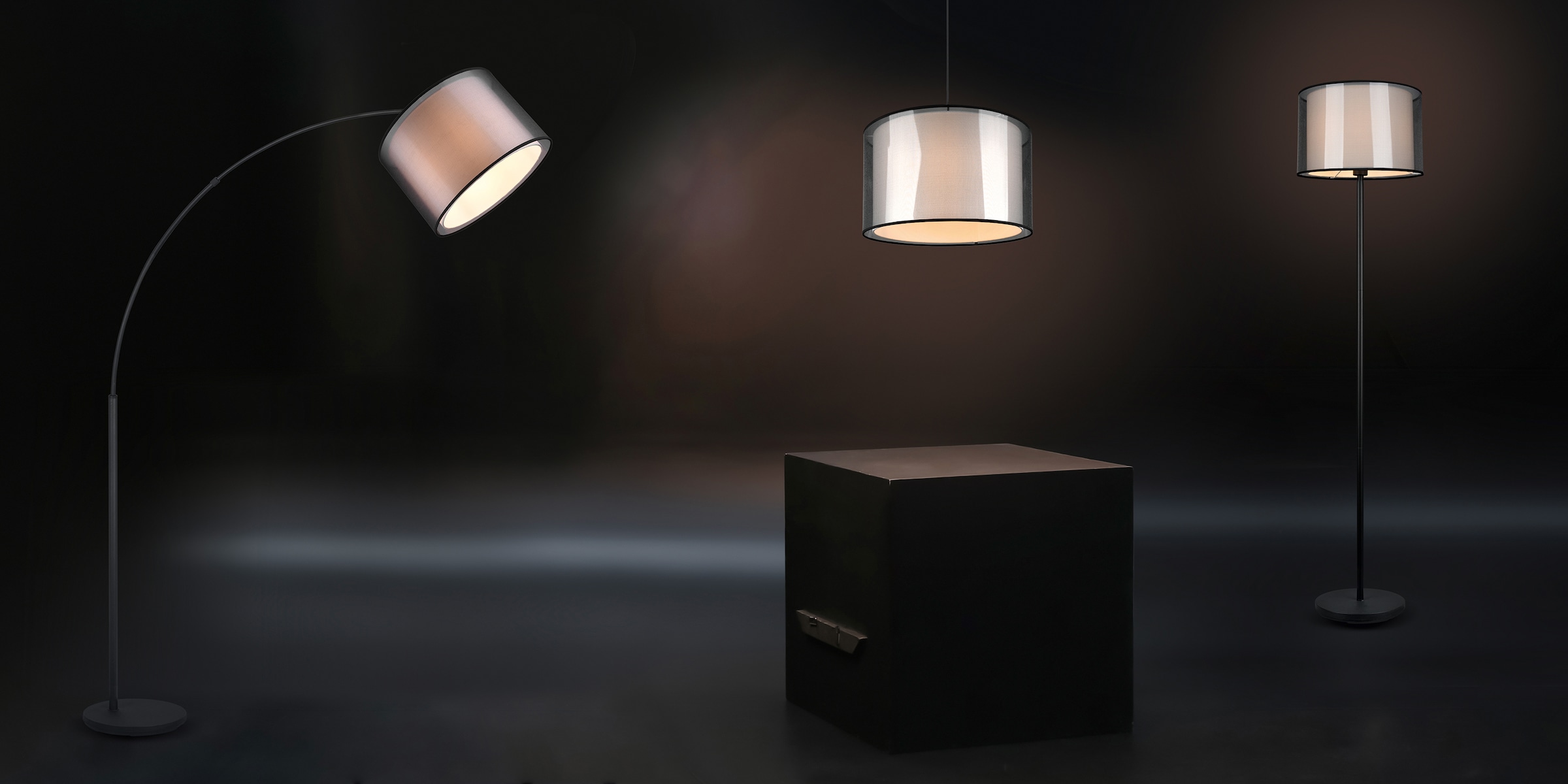 BAUR »Liotta«, Style Places Stehlampe mit transparenter 1 of Doppelschirm flammig-flammig, Fußschalter, | Organza-Schirm Textil,